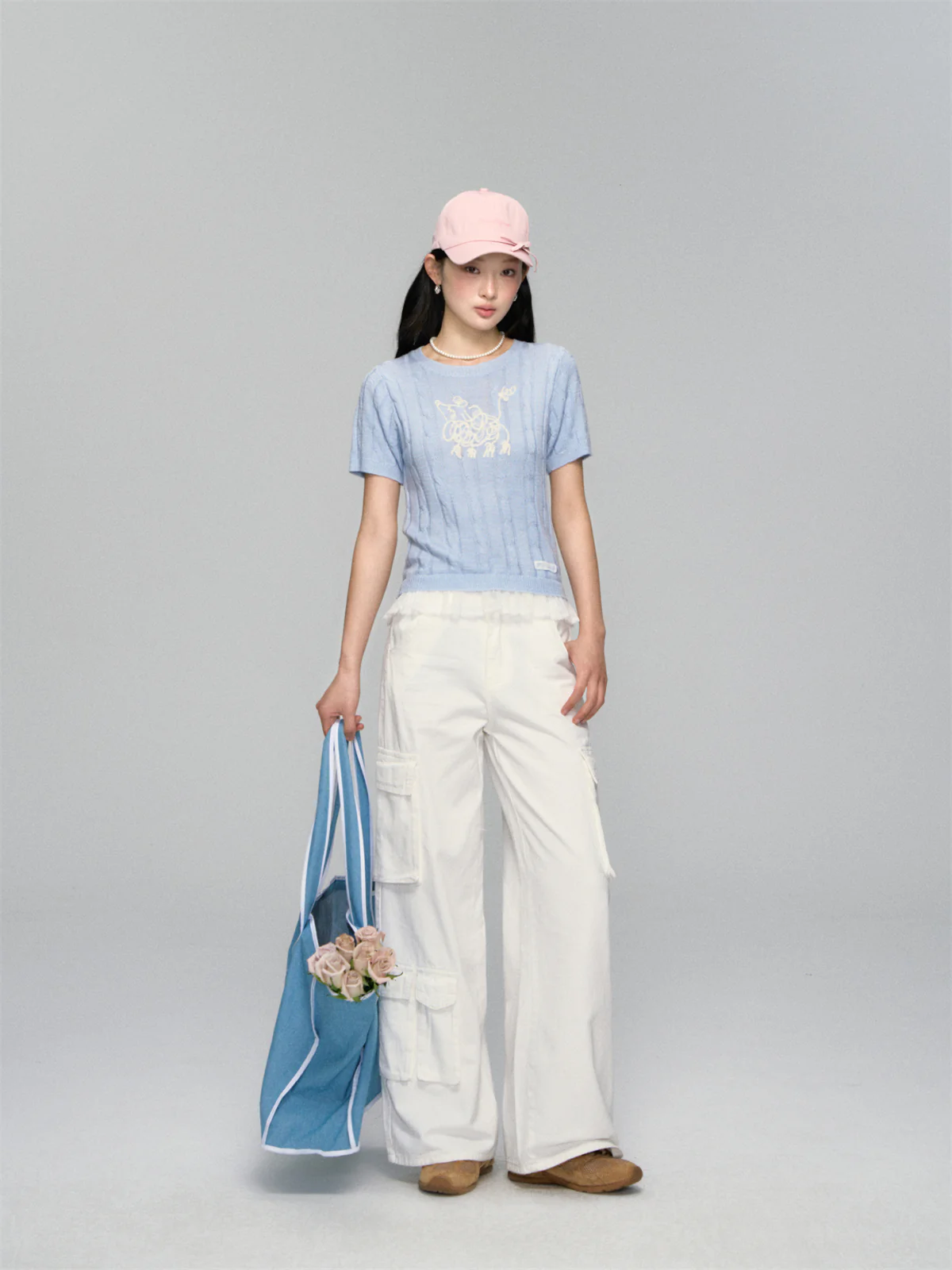 Flap-Back Pocket Utility Wide-Leg Jeans