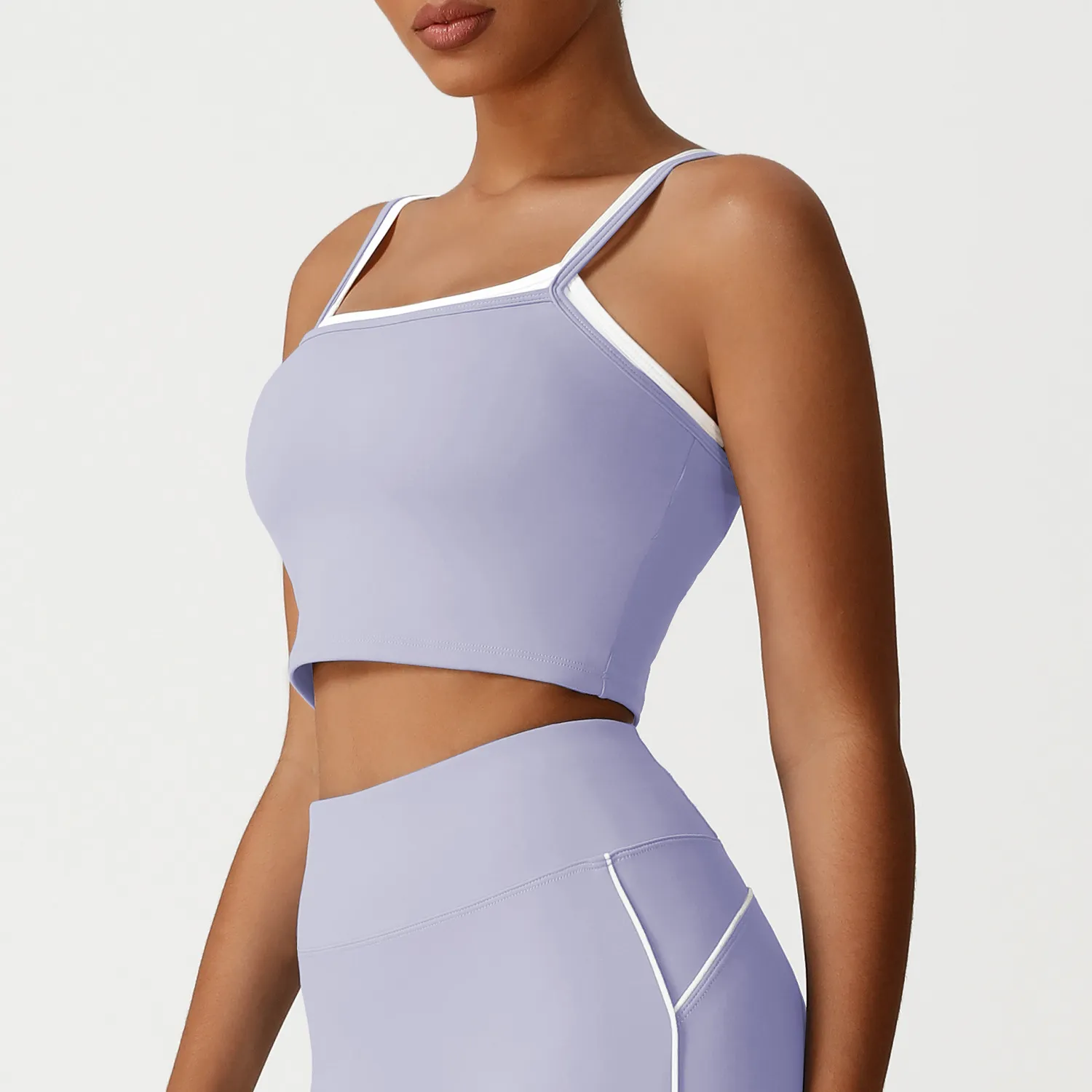 Fake Two-Piece Square Neck Yoga Tank Top
