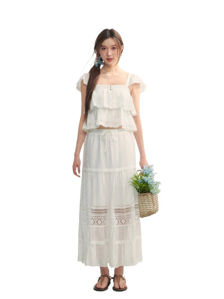 Soft Flutter Sleeve Blouse & Skirt Set