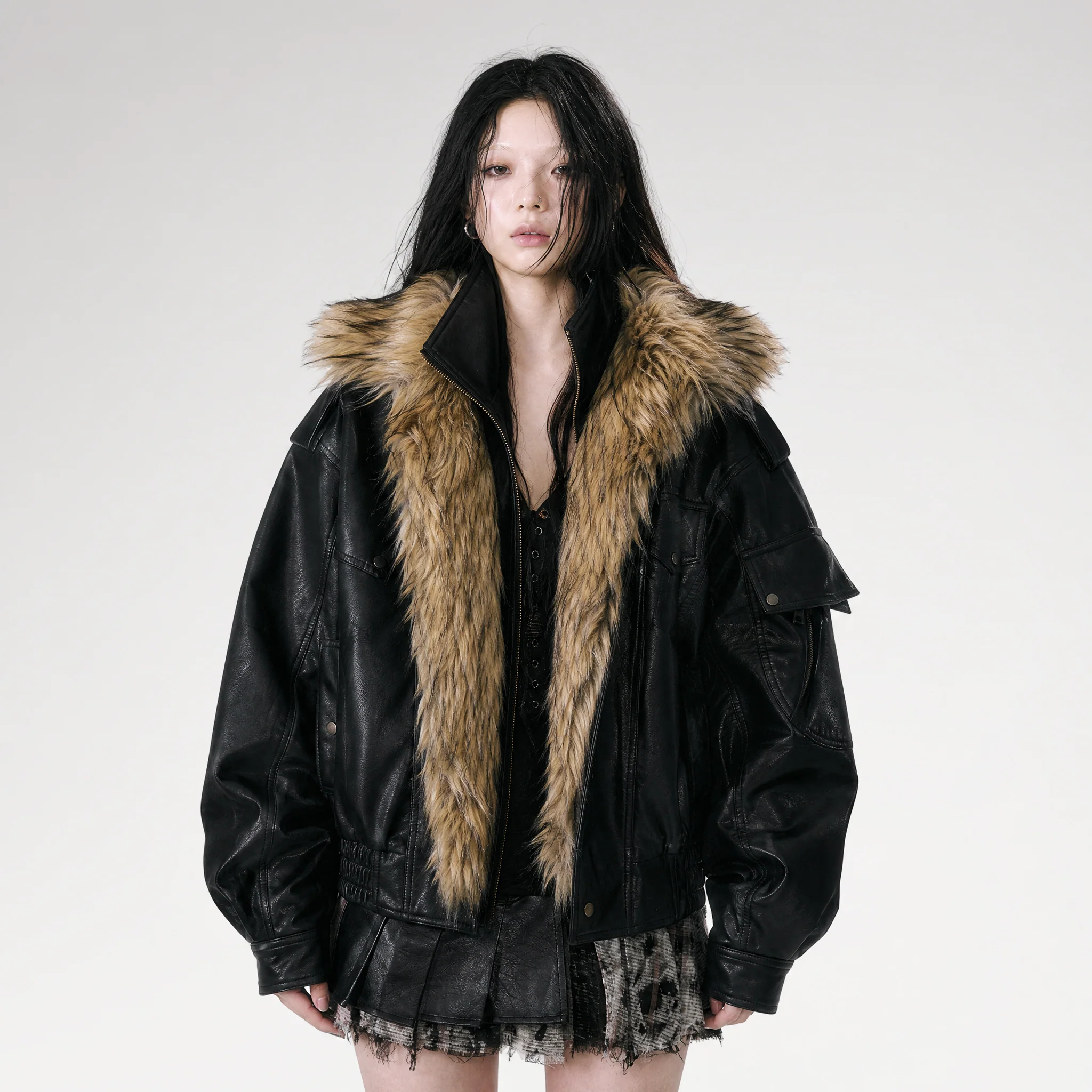 Detachable Fur Collar Flight Jacket