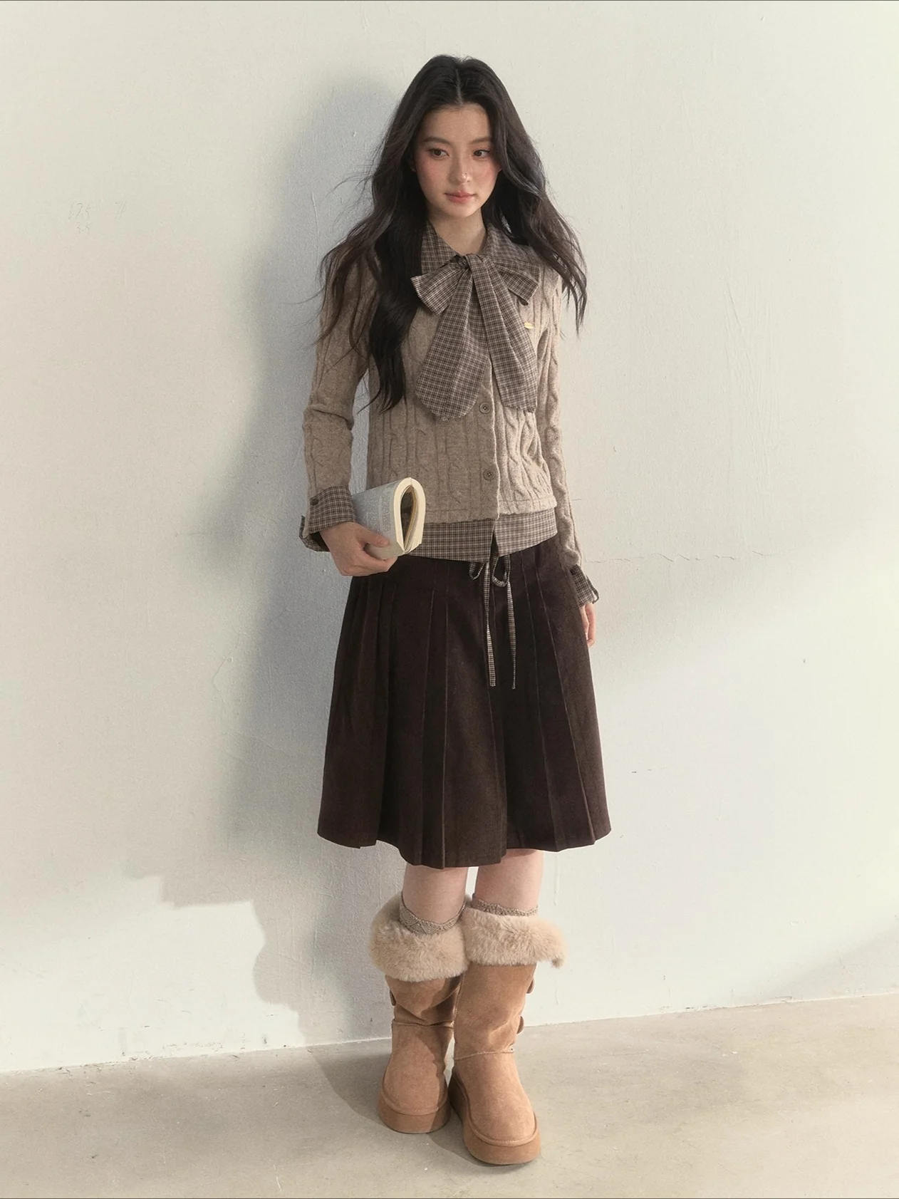 Retro Bow-Tie Preppy Layered Cable Knit Cardigan