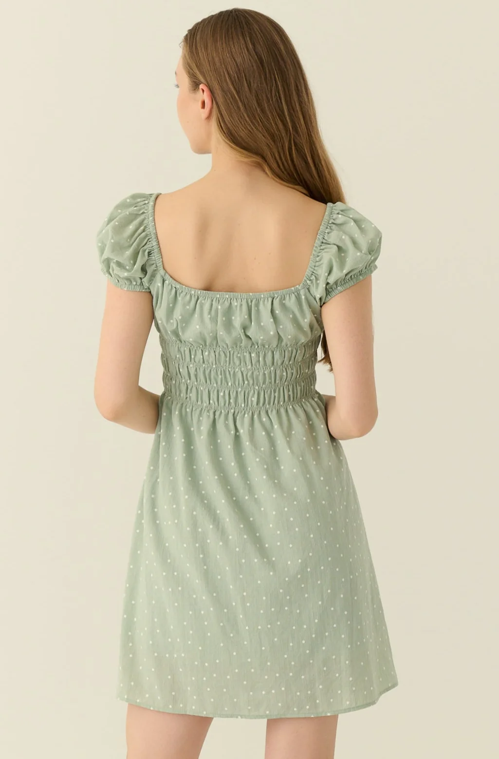 Green polka dots mini dress