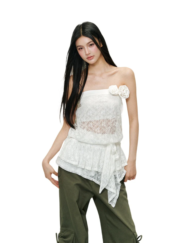 3D Floral Lace Strapless Dress