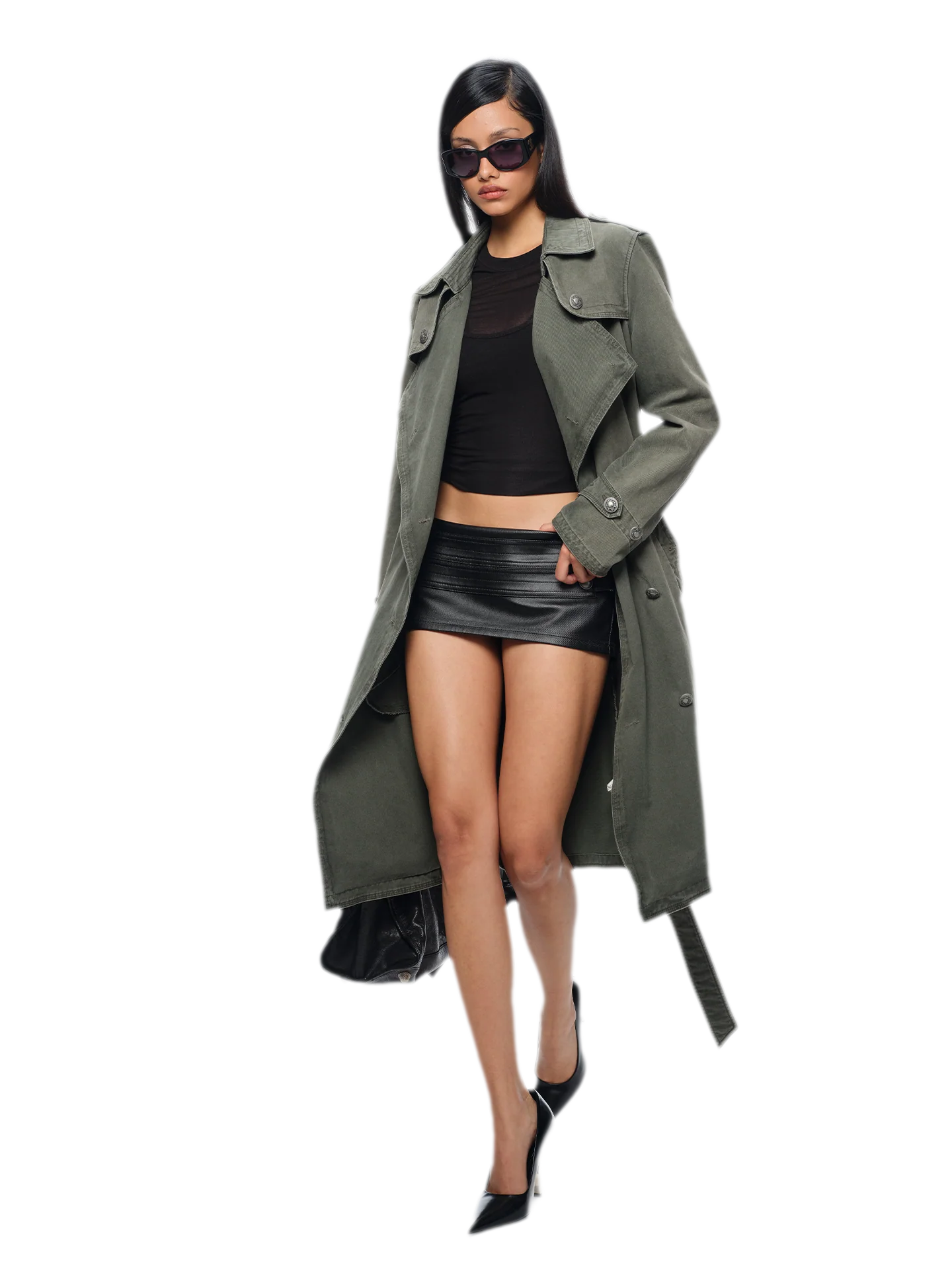 Washed Military Green Trench Coat