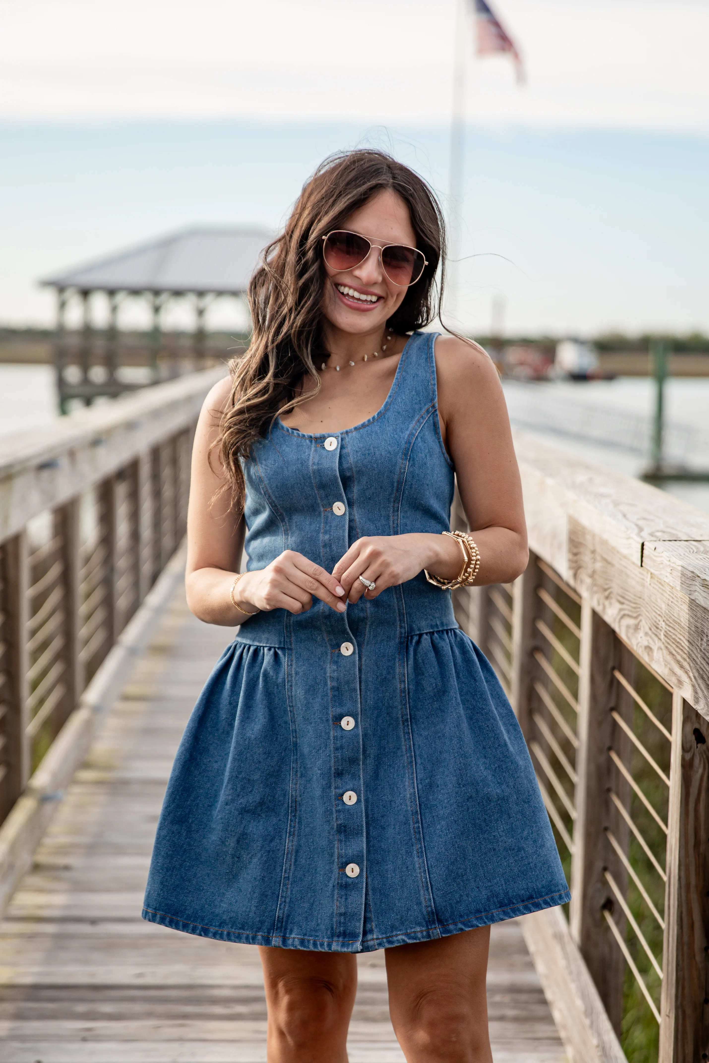 Denim Button Front Mini Dress