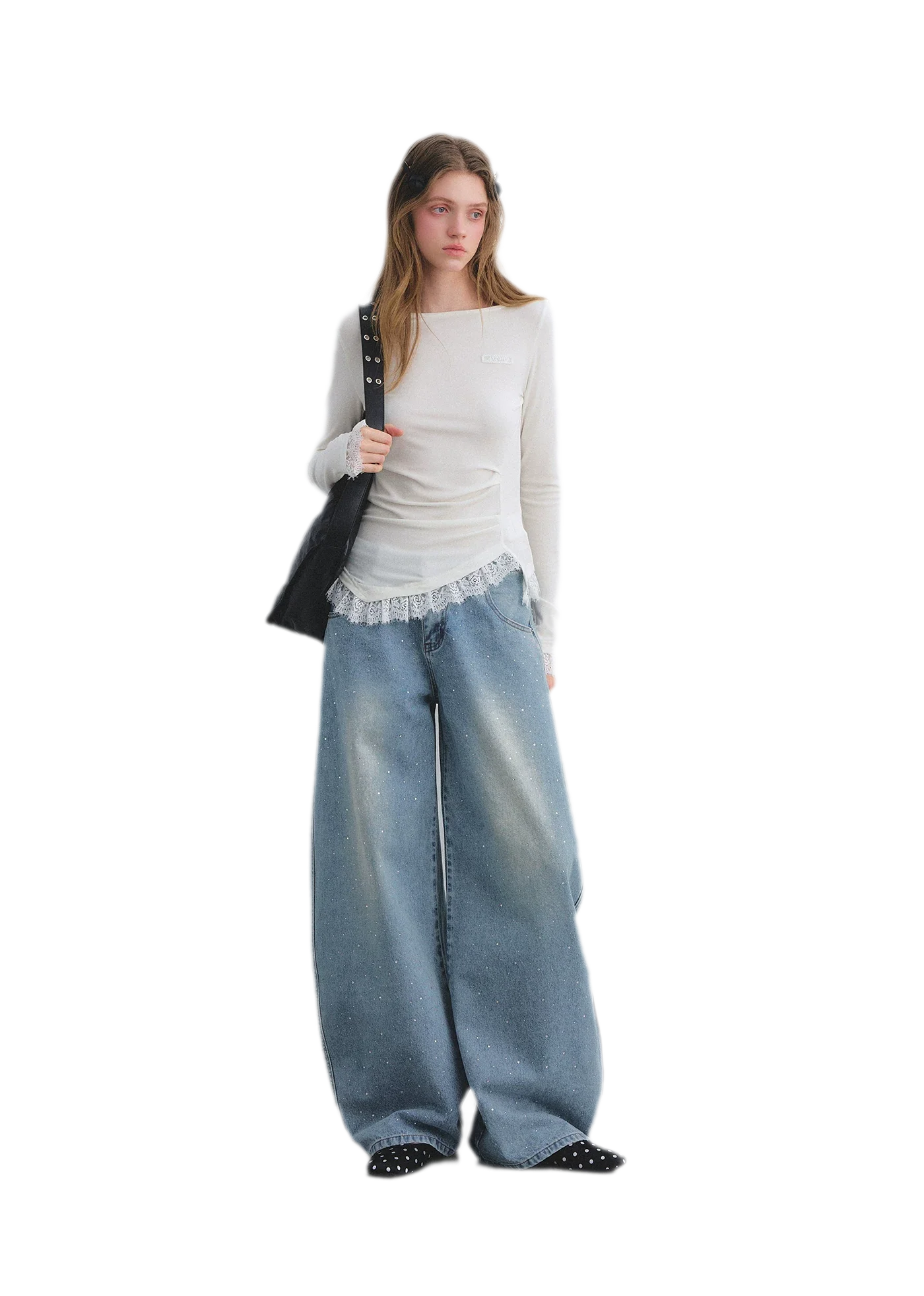 Lace Panel Ruched Hem Top