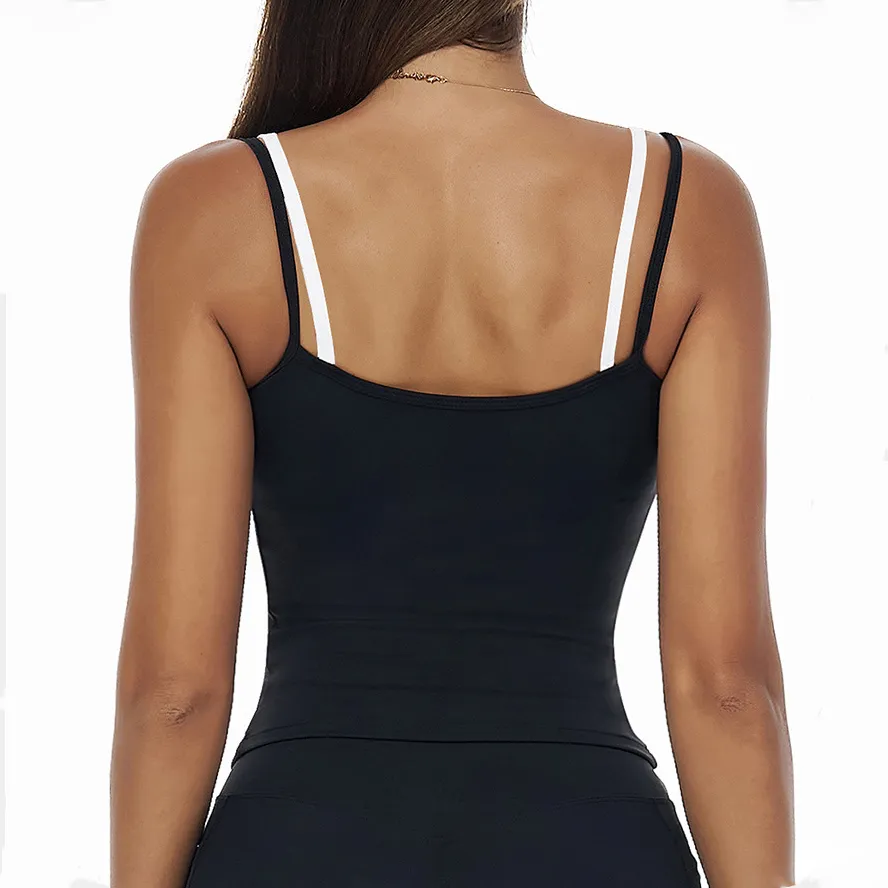 Fake Two-Piece Square Neck Yoga Tank Top