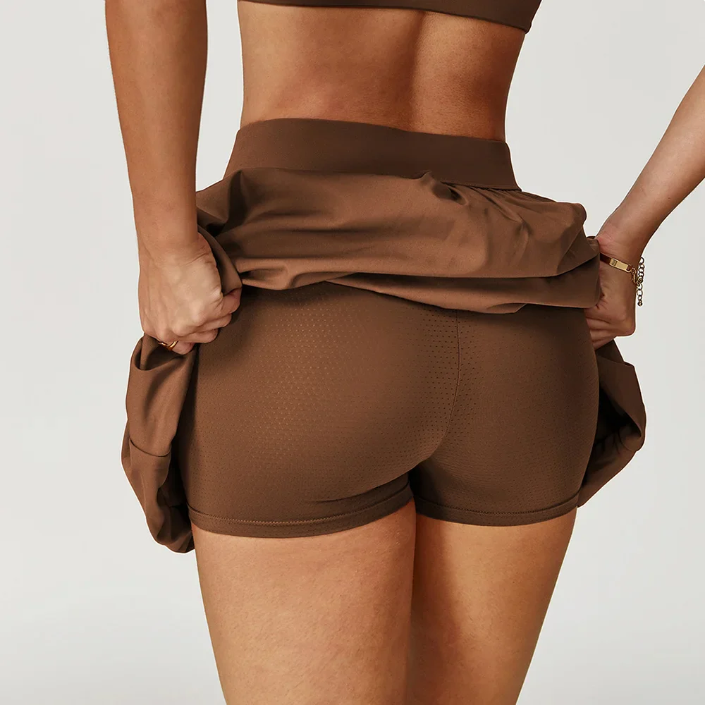 Women Sports Skirts High Waist Yoga Tennis Shorts Dress With Pocket Running Golf Skirt Quick Dry Breathable Belt Safety Pants