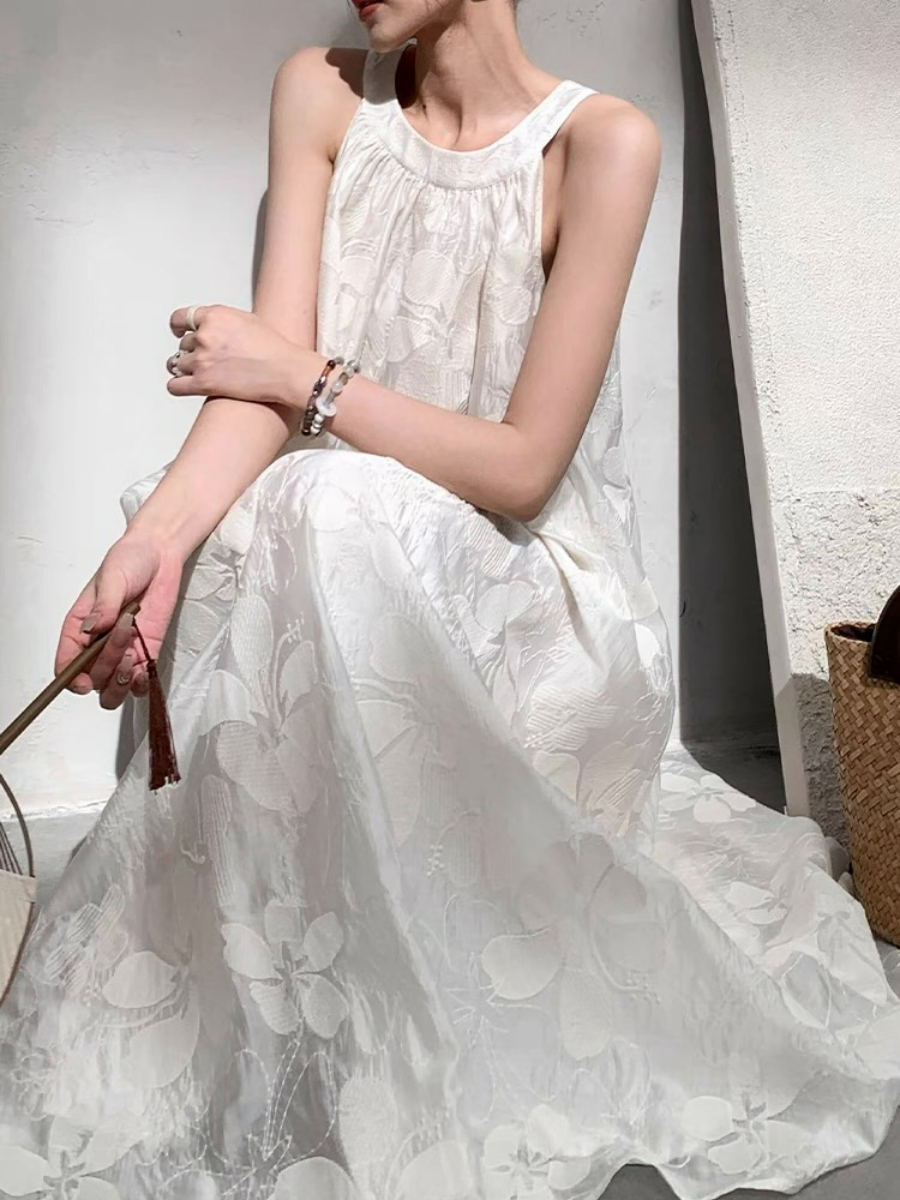 Xanelle Halter Neck Graceful Embroided Flowy Floral Dress