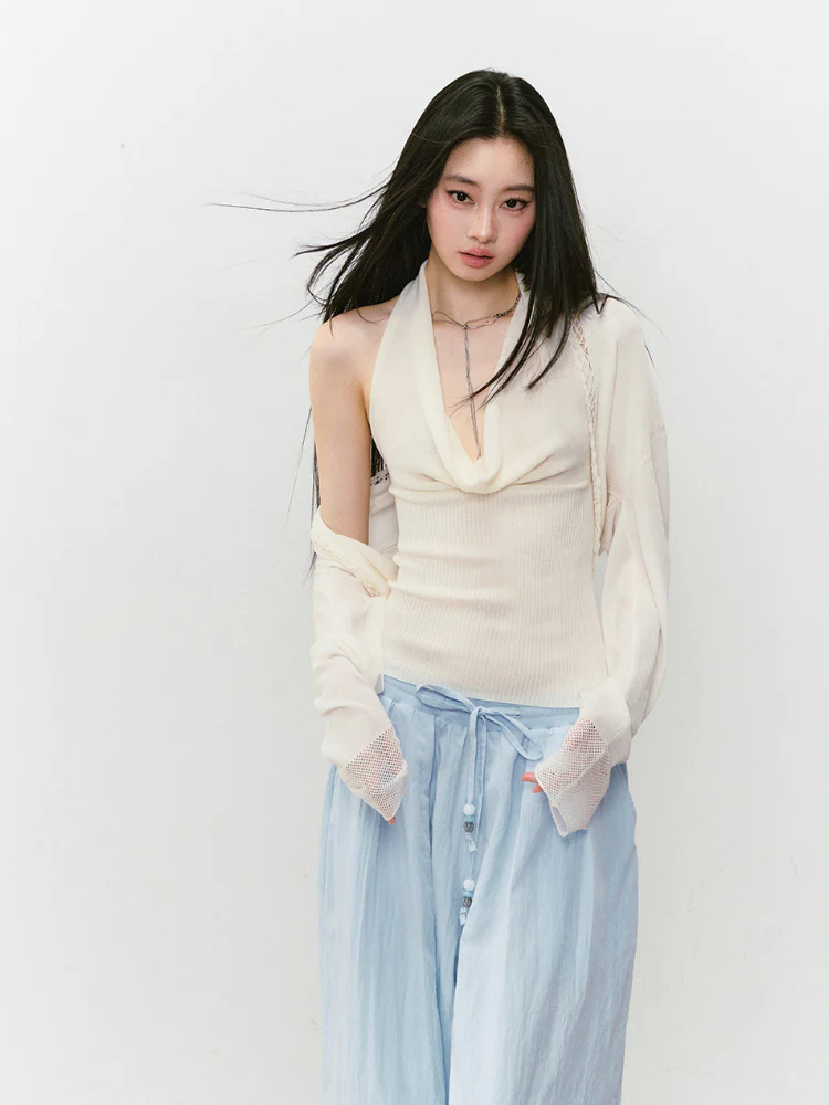 Heavy-duty Knitted Draped Neck Tank Top Set