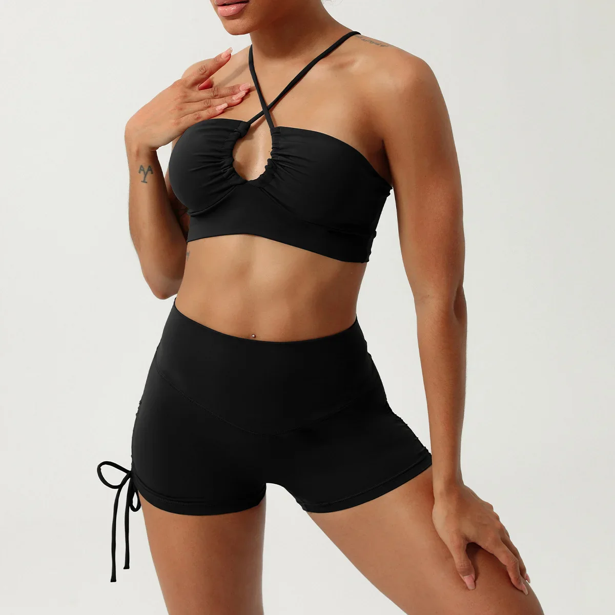 Sculpted Hollow Contour Performance Yoga Shorts Set Nylon