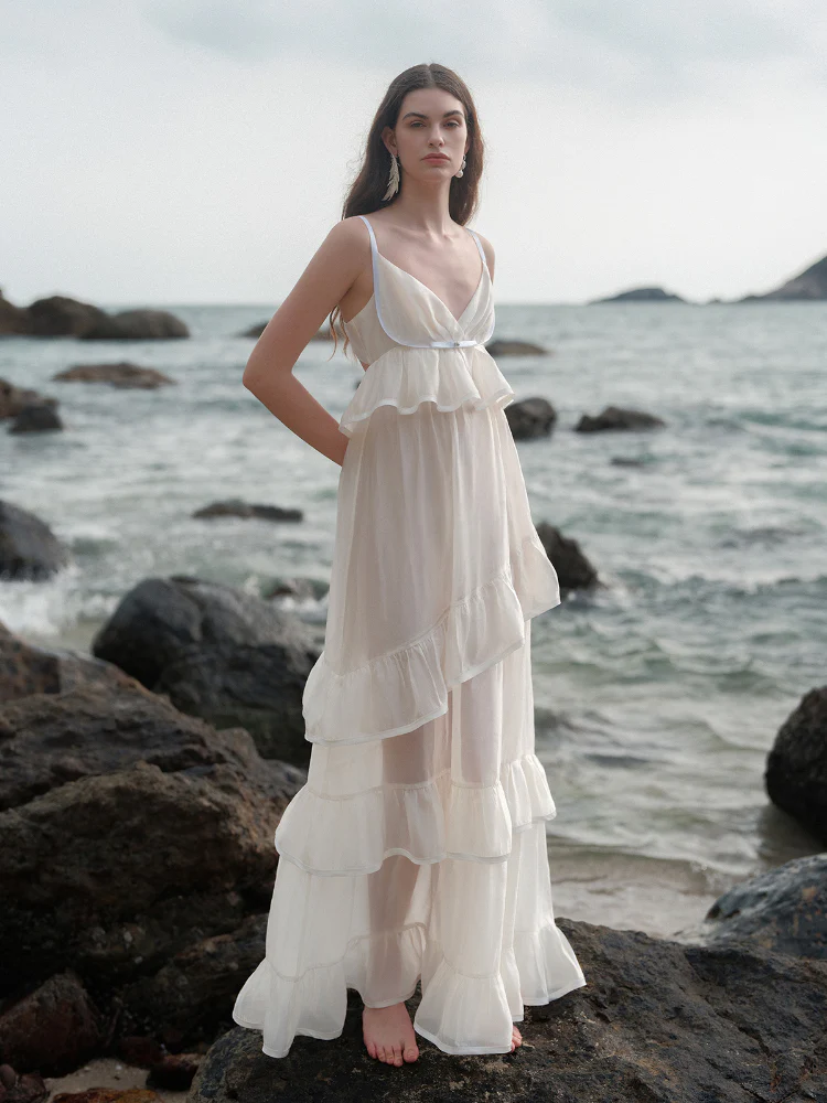 Ruffled Spaghetti Strap Backless Dress