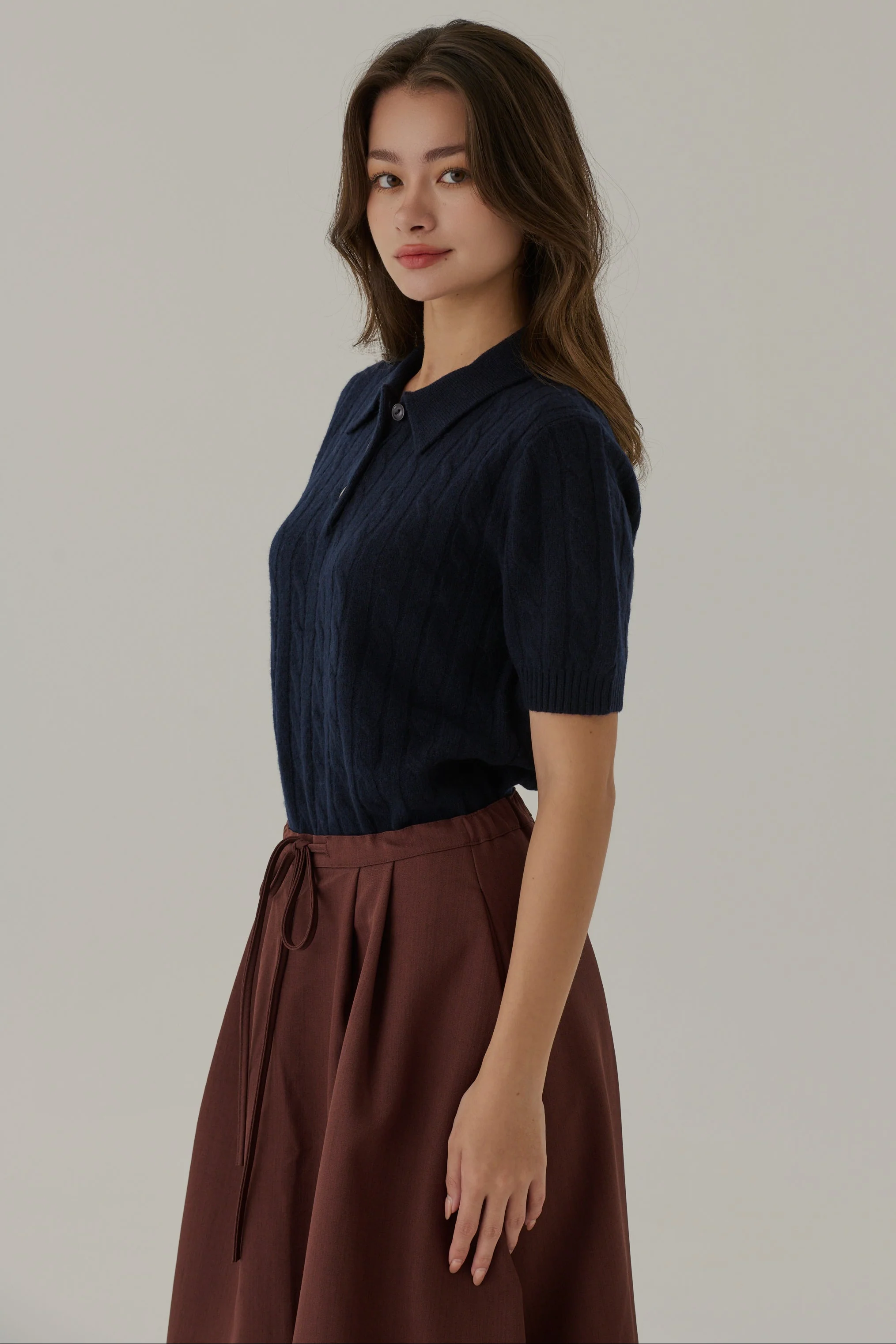 Vintage knit 100% wool polo top in Navy