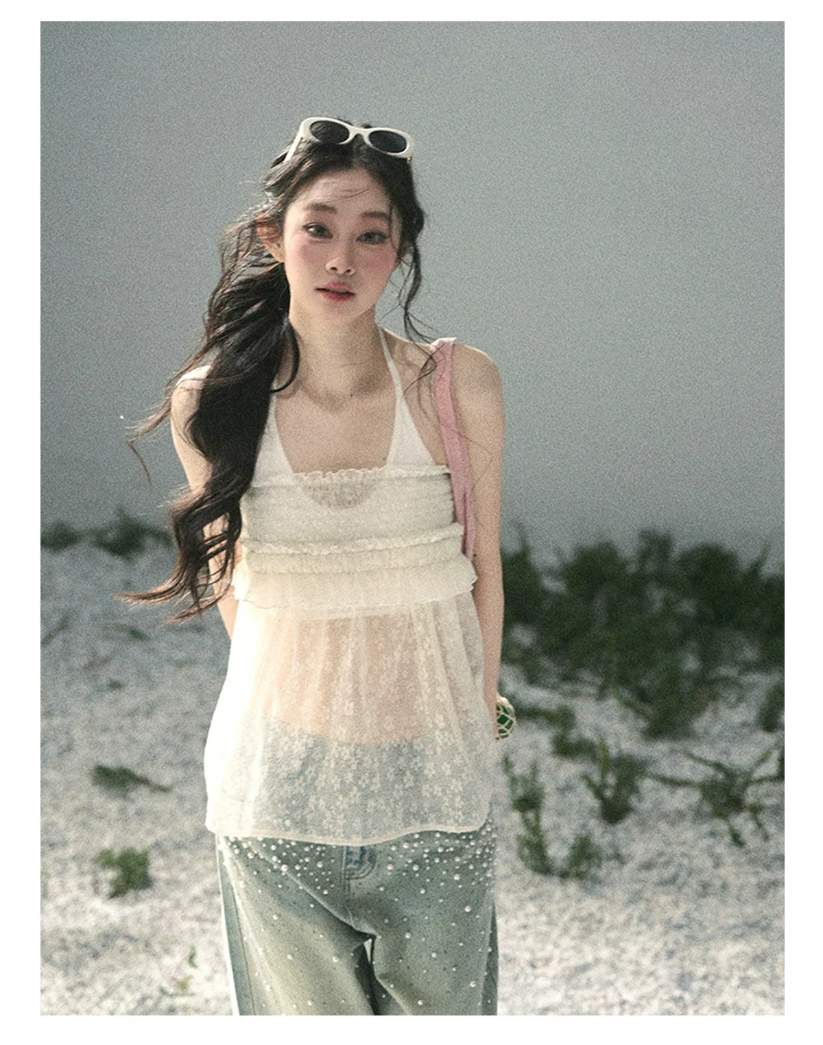 “Shattered Glass Veil” French Sheer Halter Lace Top