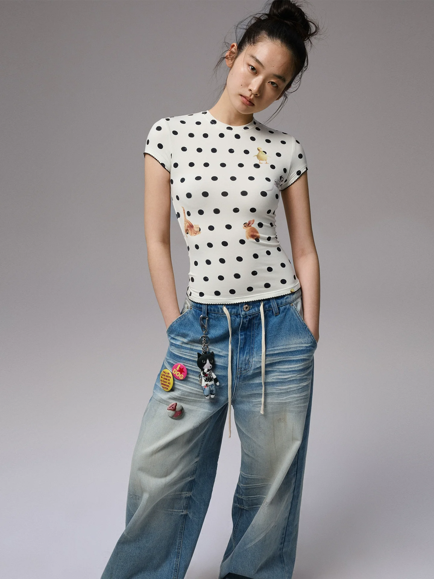 Cats & Dogs Love Polka Dot Print T-Shirt
