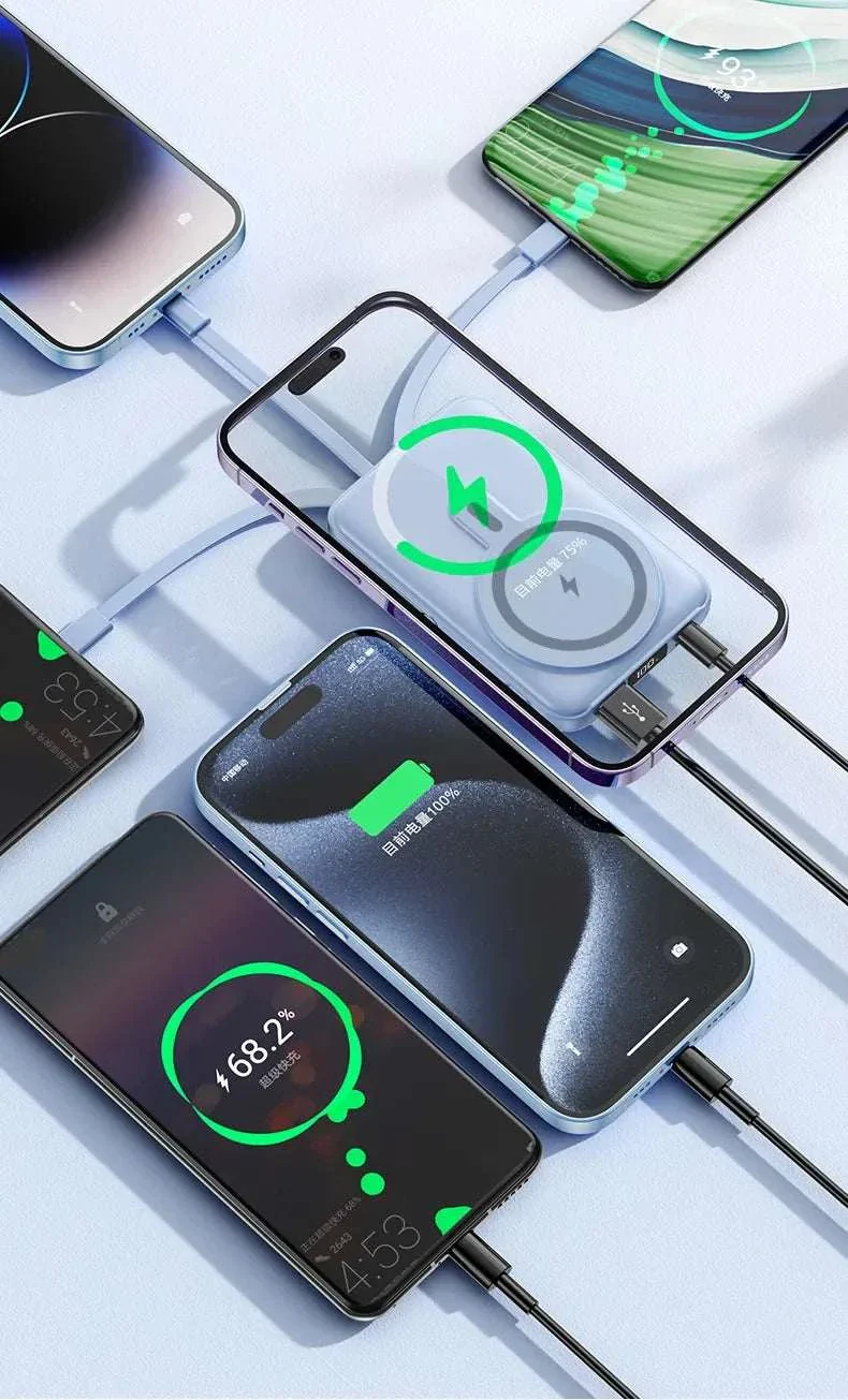 MagStream Pro 30000mAh Magnetic Power Bank with Built-in Cables & Stand