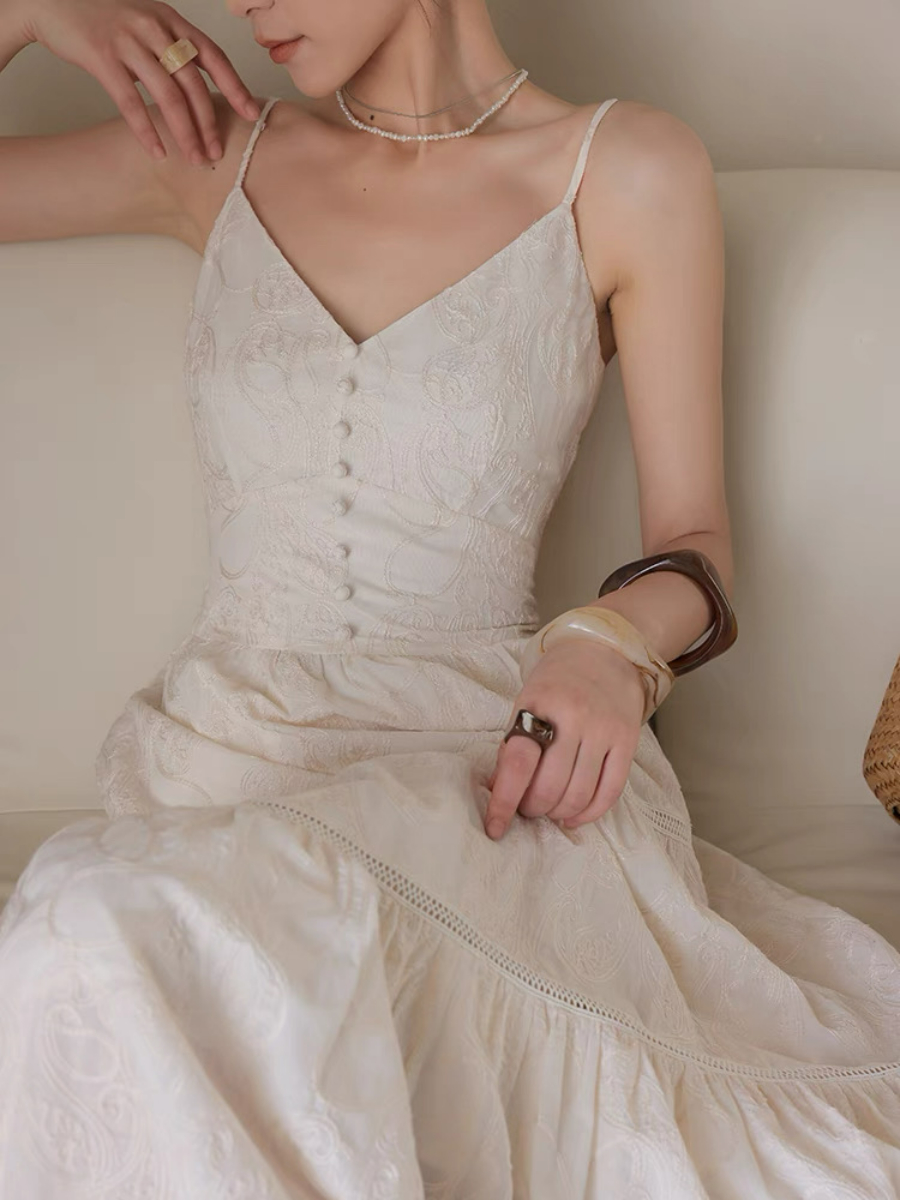 Xitalic Layered Graceful Embroided Flare Cami Dress