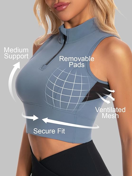 Half-Zip Stand-up Collar Crop Tank