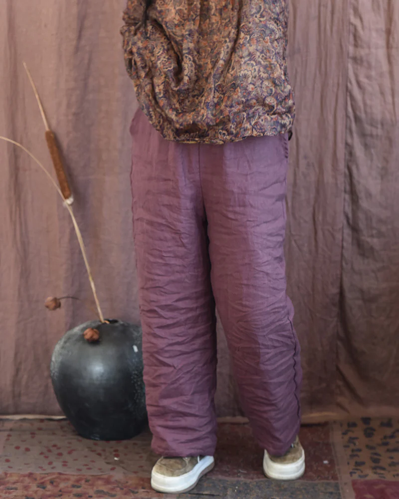 Women Casual Quilted Straight-Leg Padded Warm Linen Pants