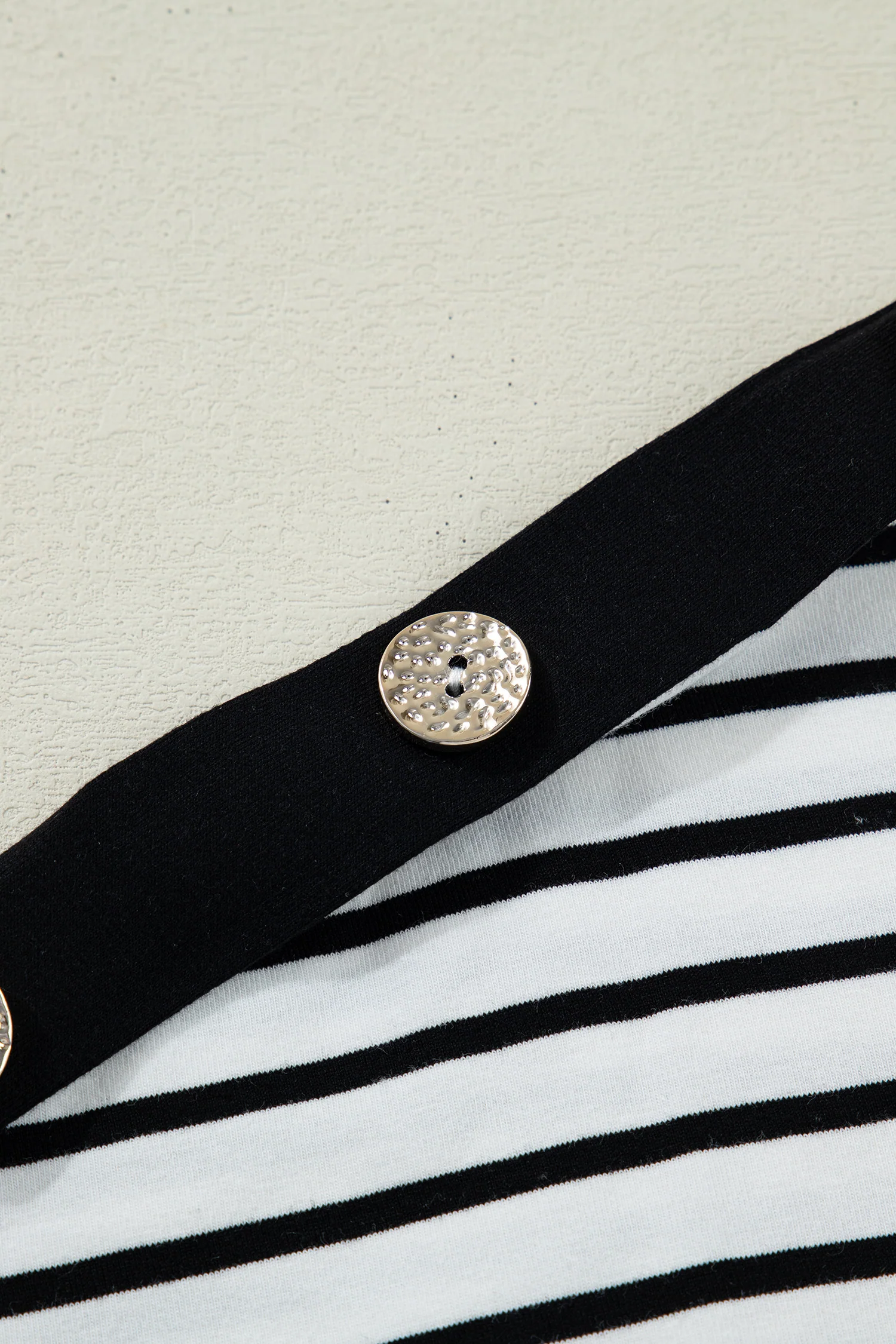 Black Stripe Cuffed Sleeve Button Detail Loose Tee
