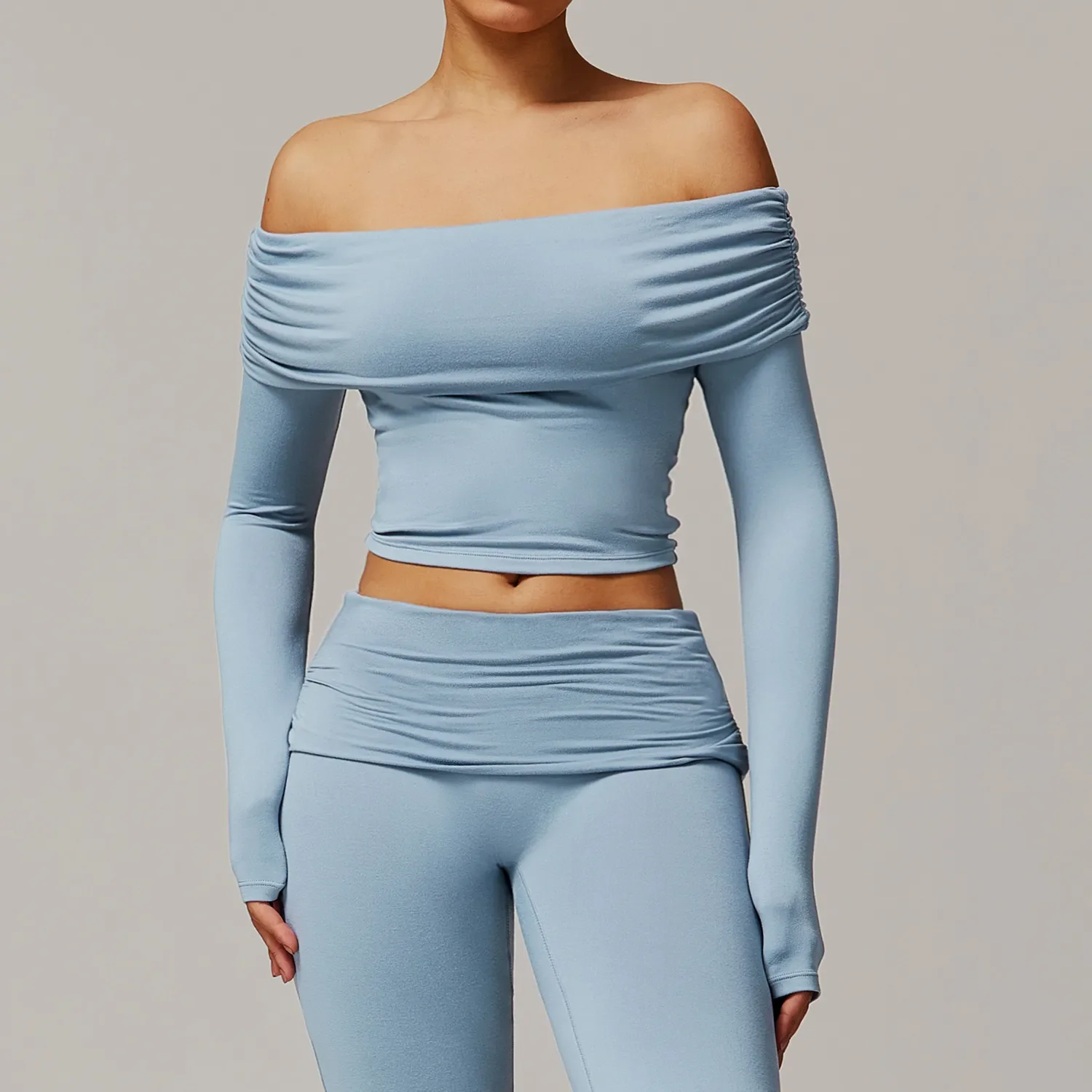 One-shoulder Long Sleeve Yoga Crop Top