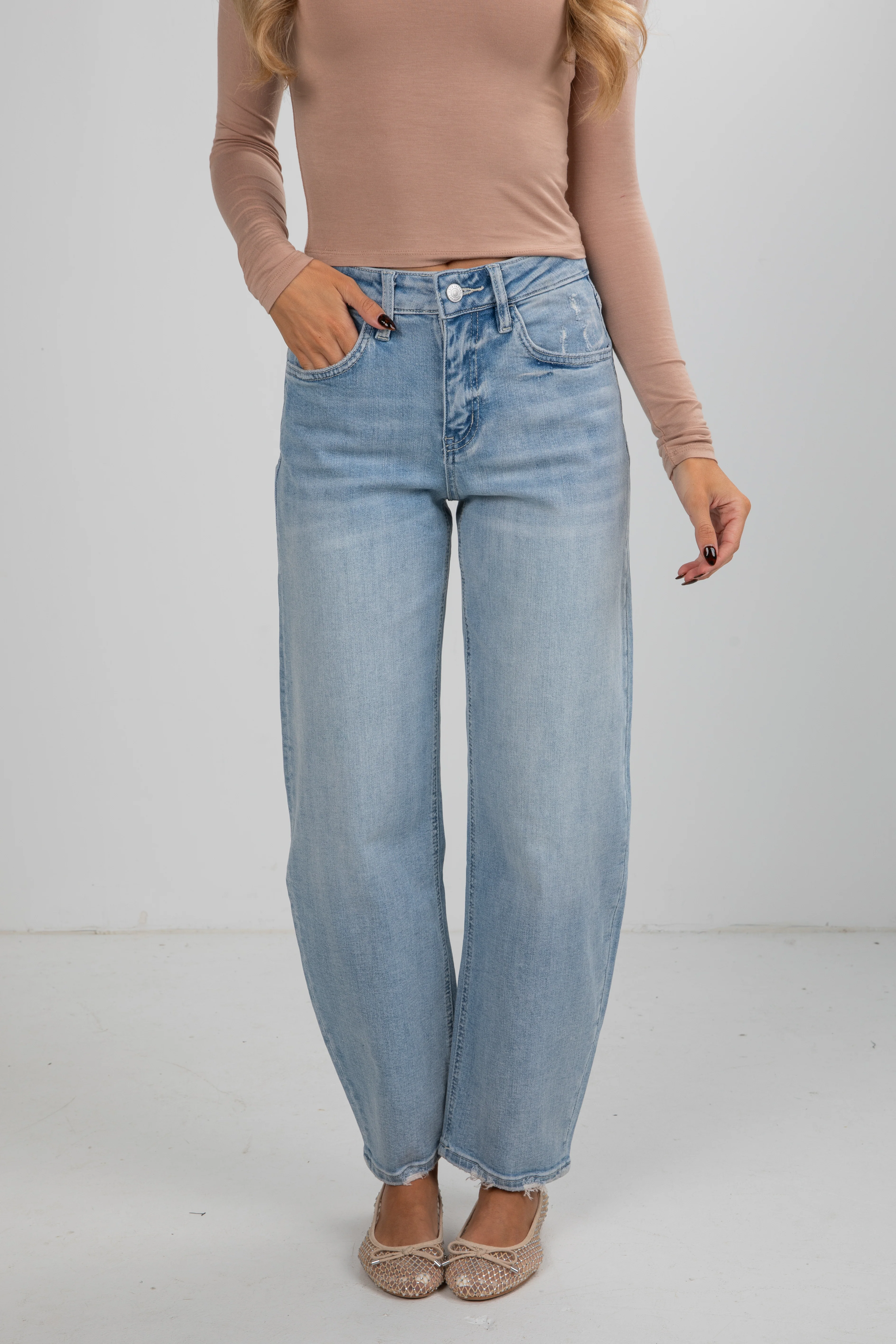 Light Wash High-Rise Barrel Jeans
