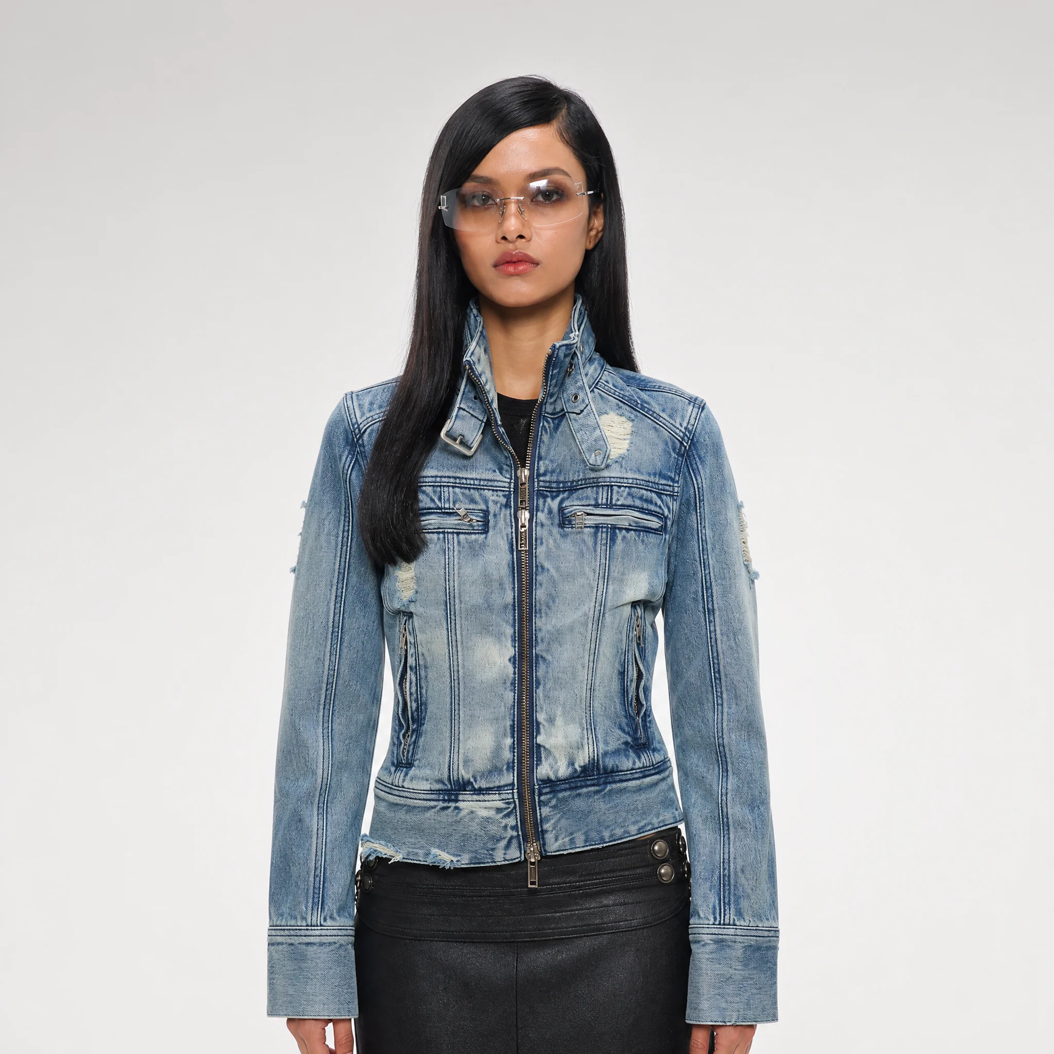 Distressed Cropped Denim Jacket