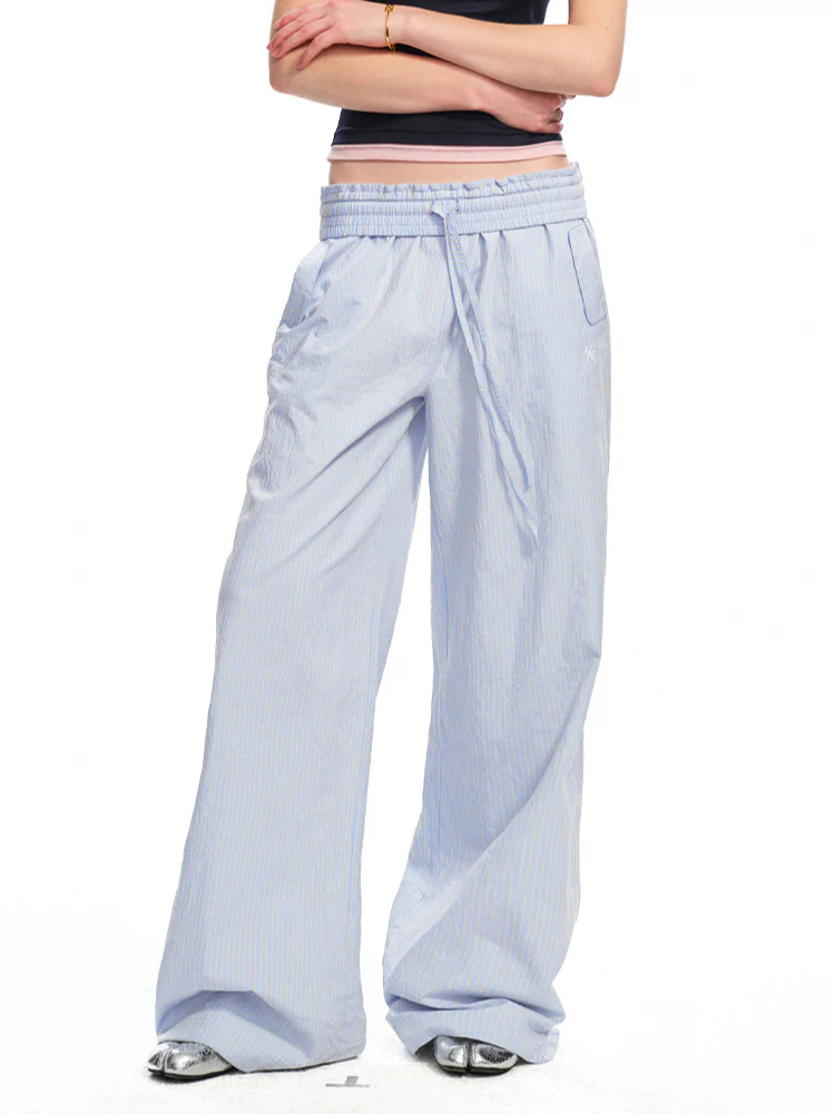 Striped Jacquard Mid - Rise Drawstring Trousers