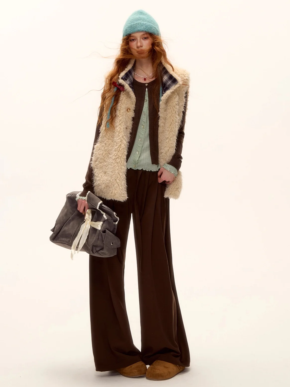 Contrast Panel Ruffled Knit Cardigan