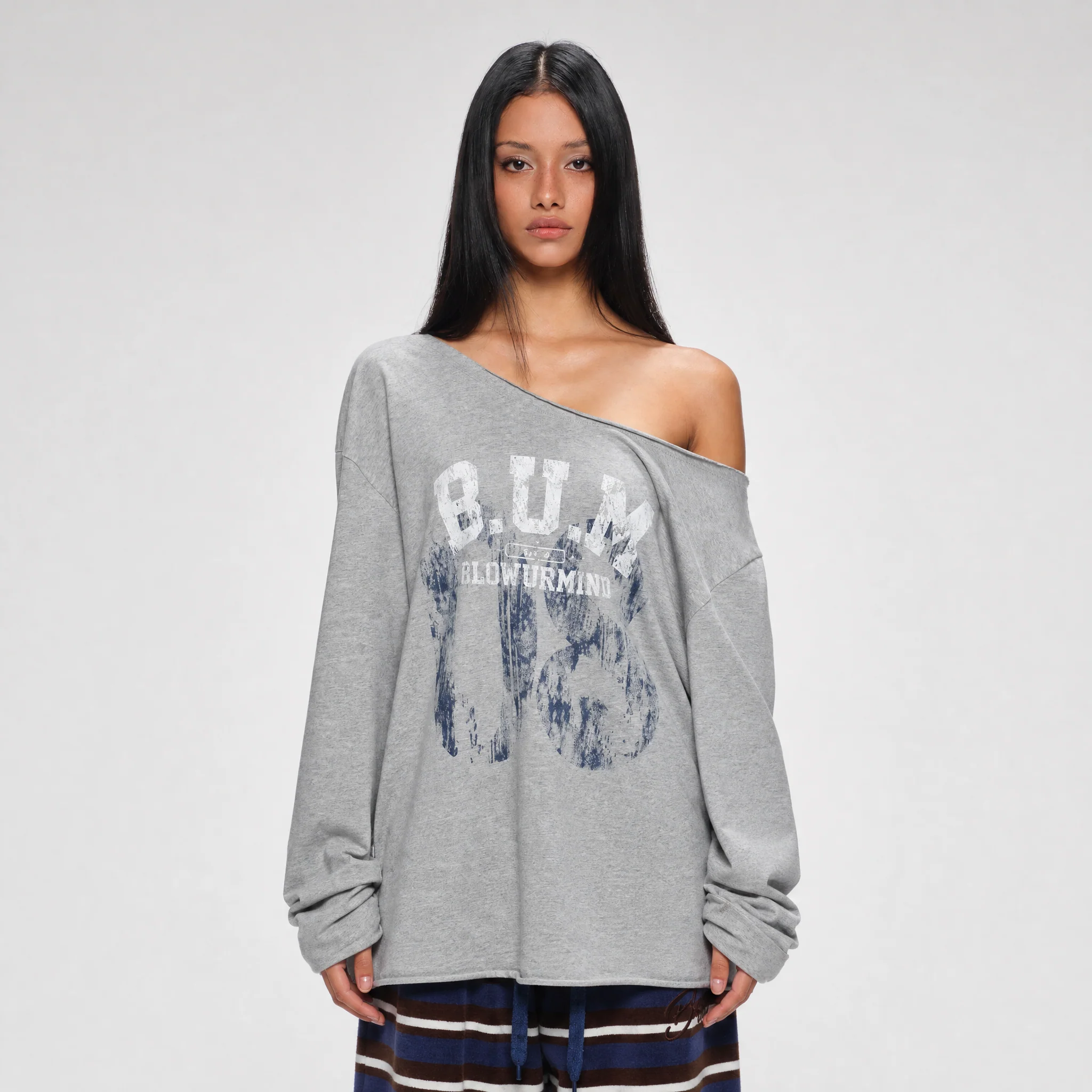 Asymmetric Printed Oversized Long-Sleeve T-Shirt