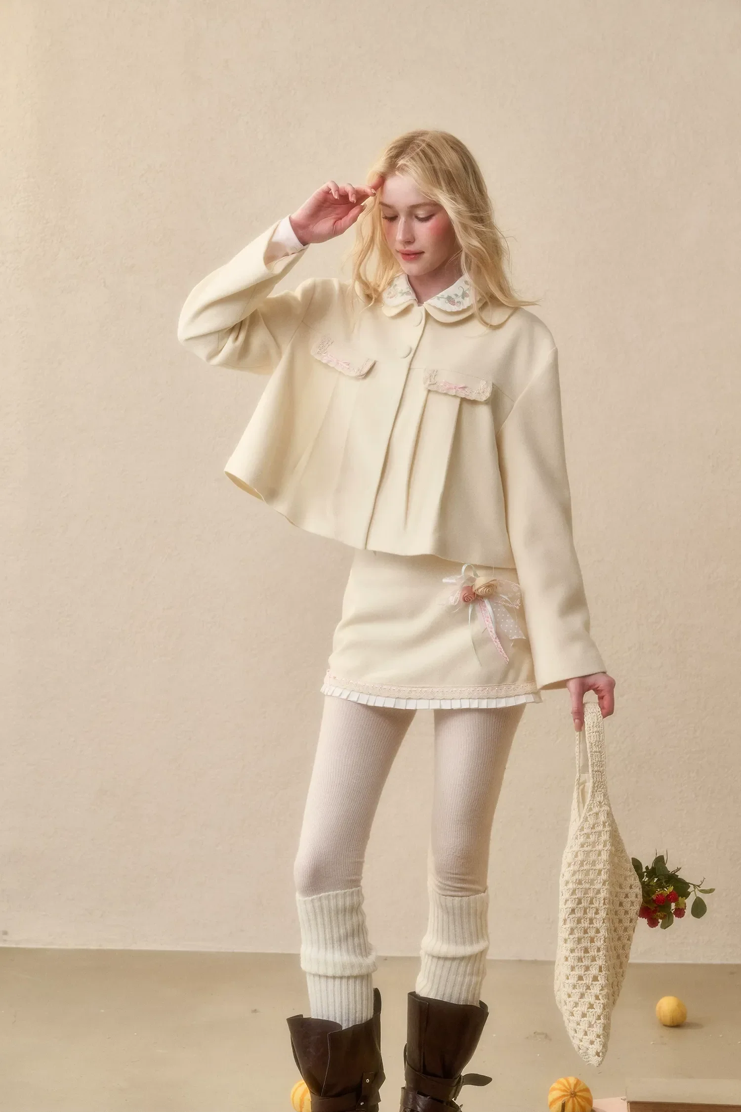 Embroidered Boxy Jacket Skirt Set