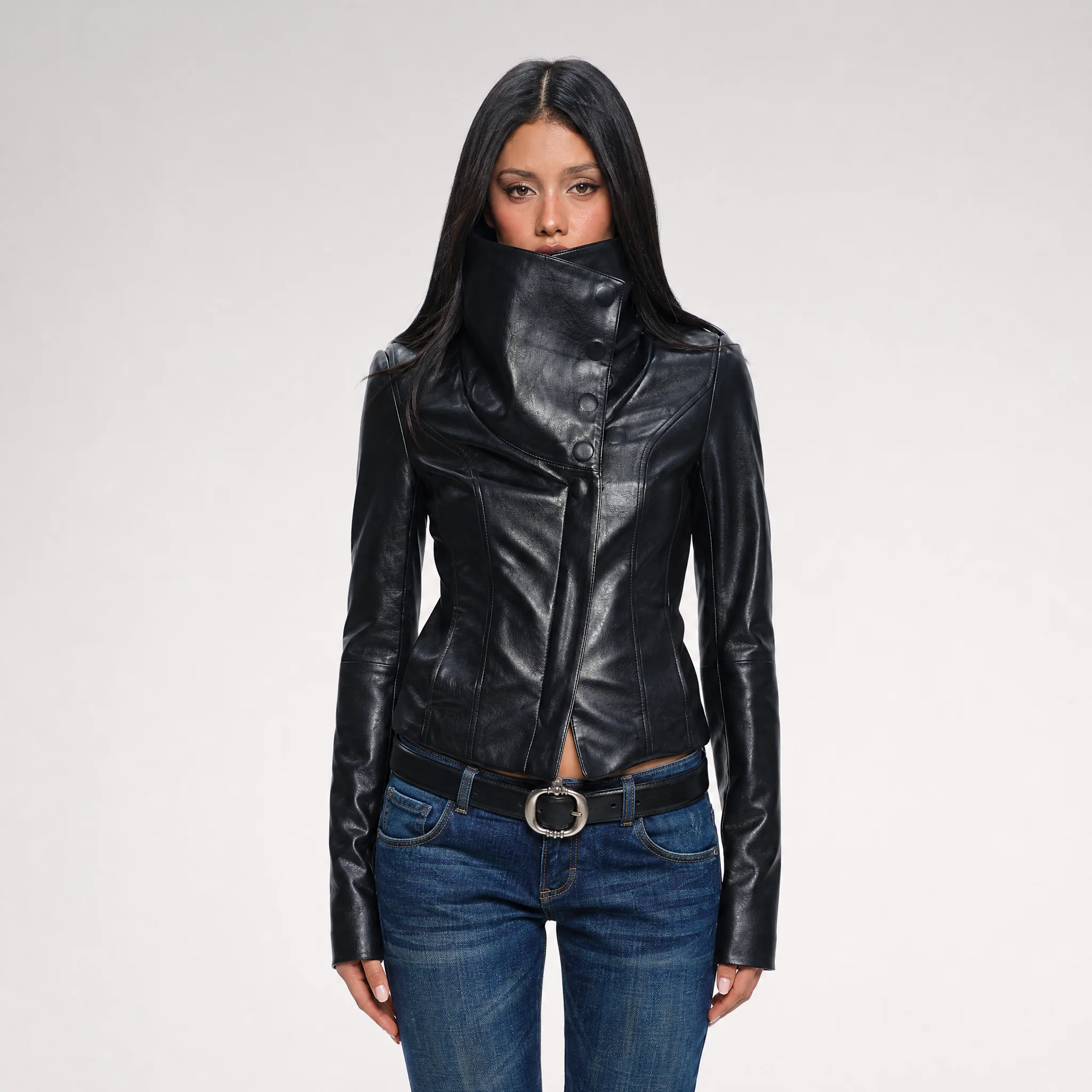 Magnetic Buckle Cropped Jacket