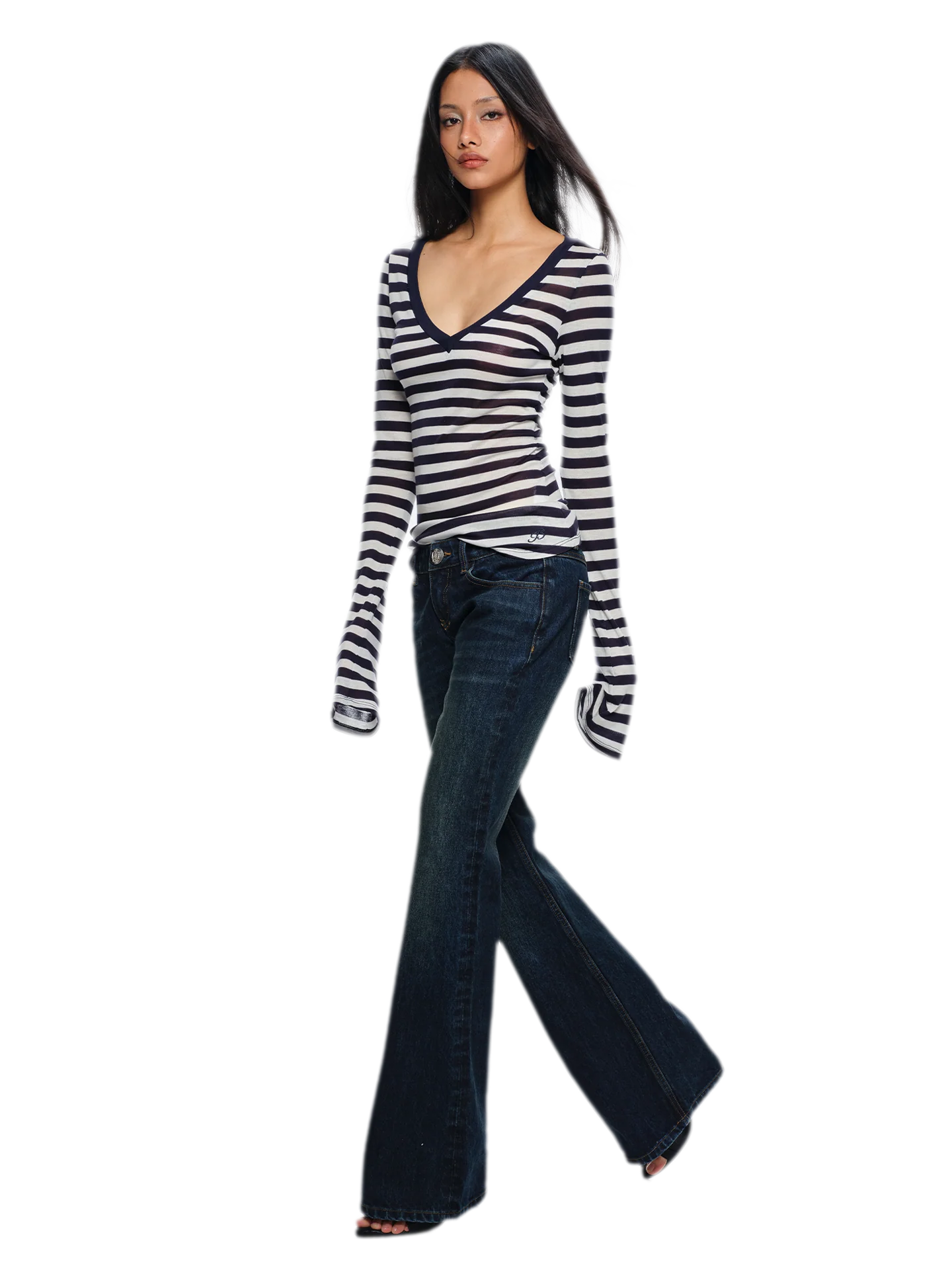 Wool V-Neck Striped T-Shirt