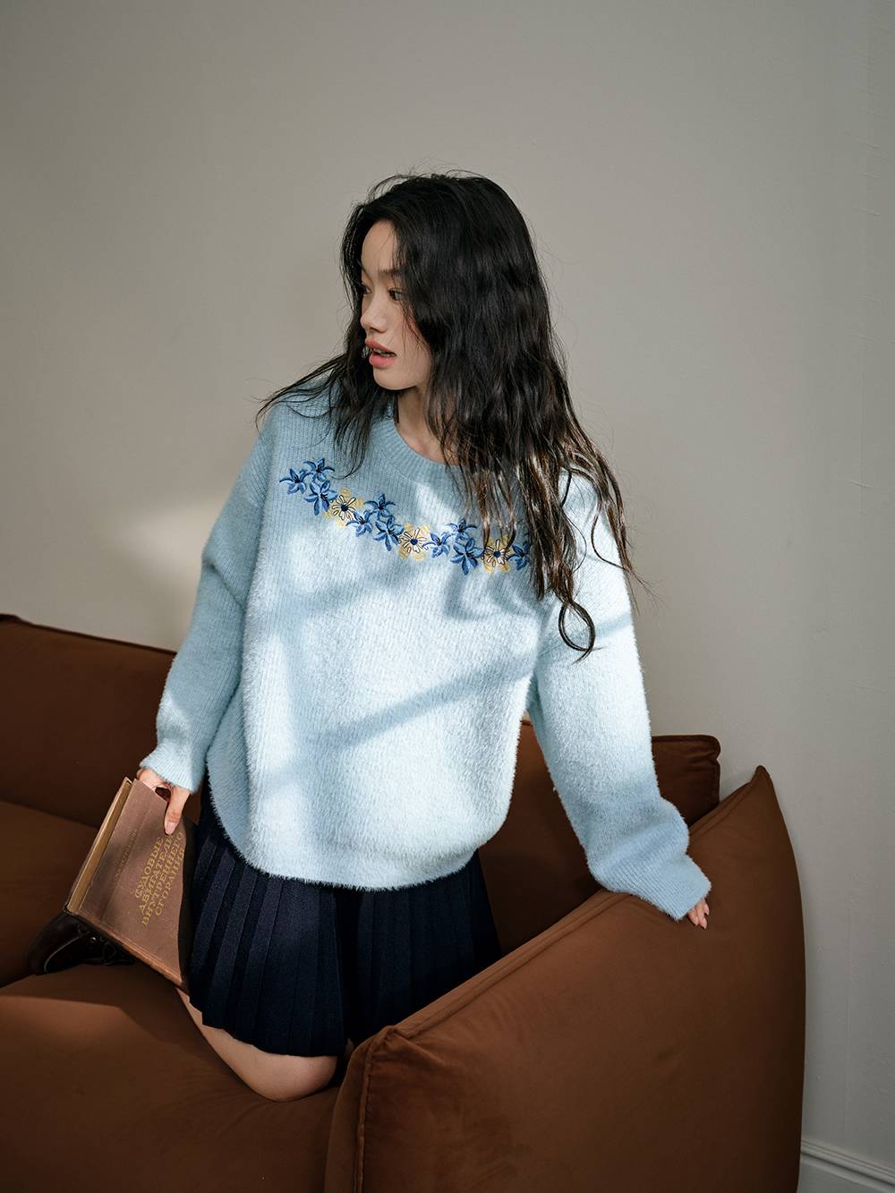 Embroidered Crew Neck Sweater