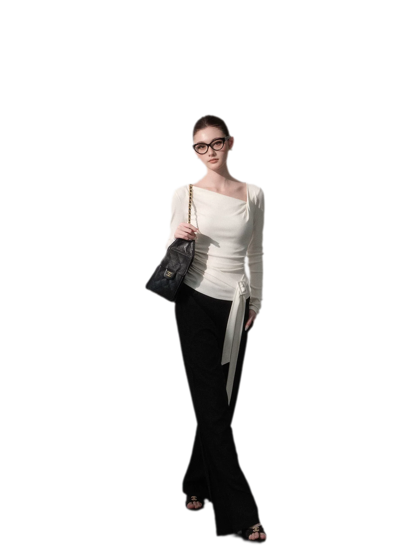 Ribbon Asymmetric Knit Top