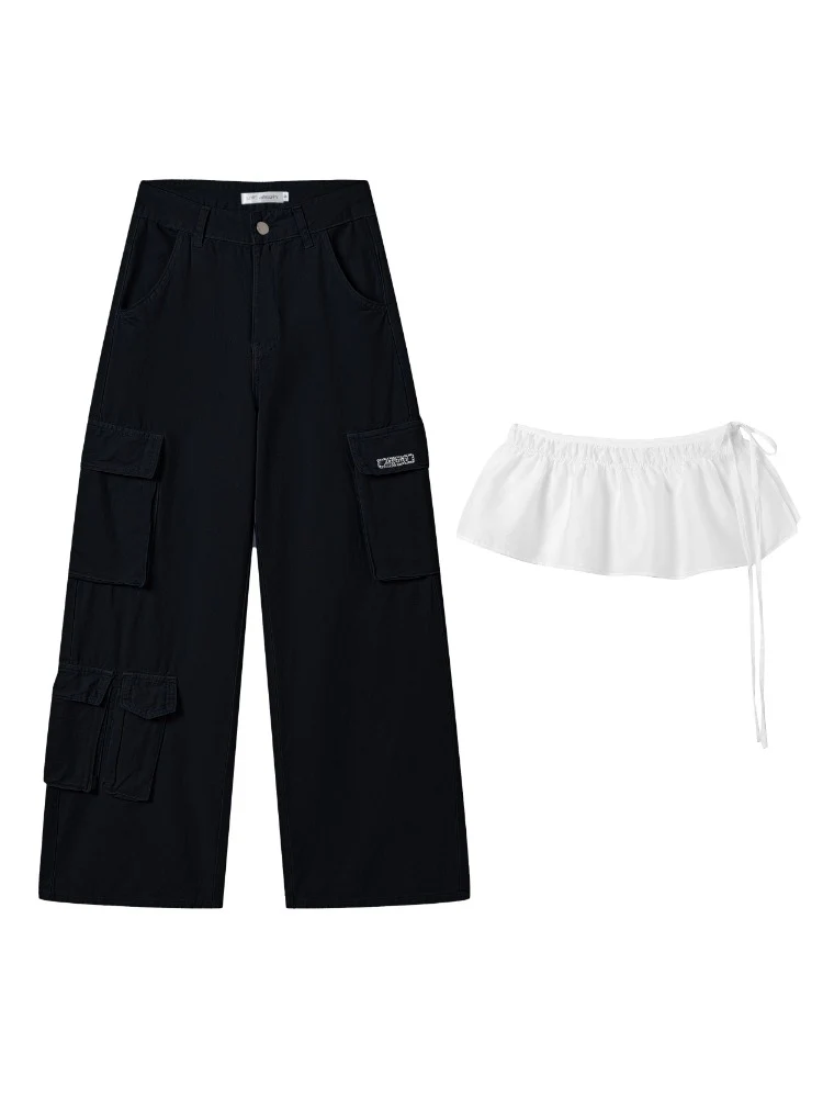 Flap-Back Pocket Utility Wide-Leg Jeans