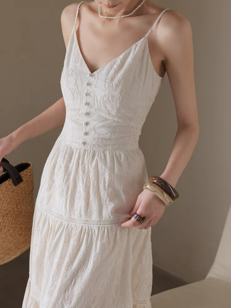 Xitalic Layered Graceful Embroided Flare Cami Dress