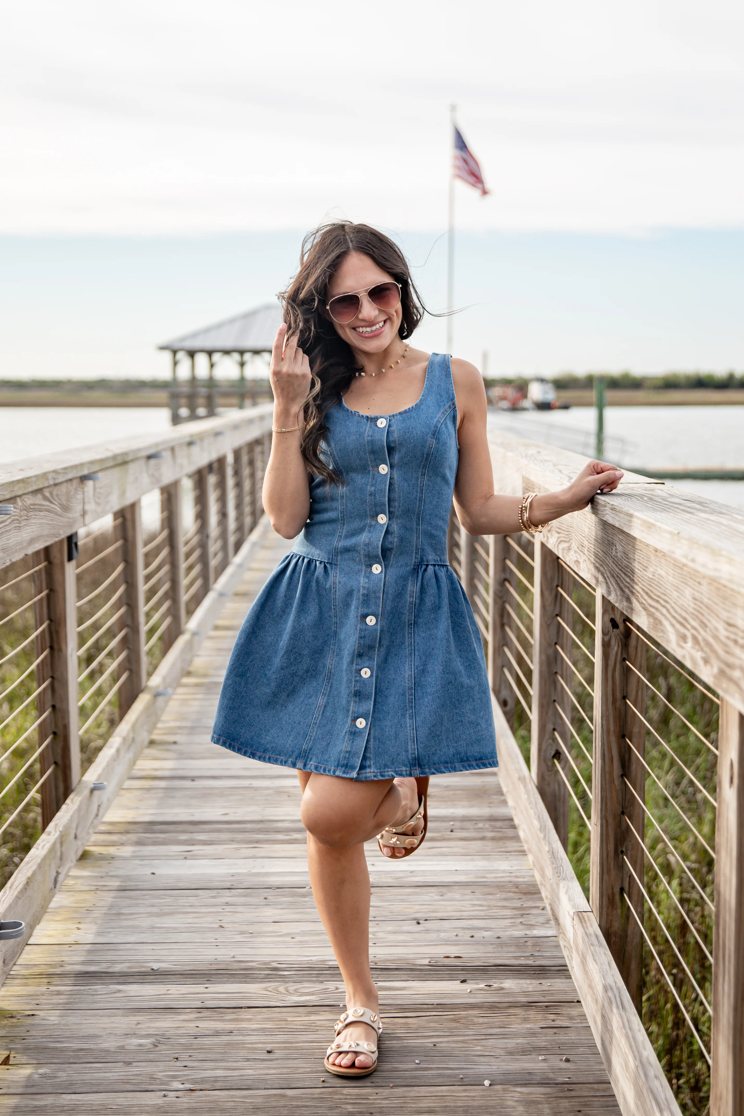 Denim Button Front Mini Dress