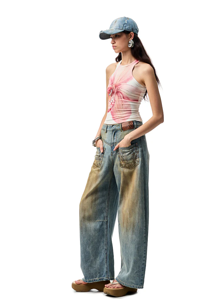 Mud-dyed Washed Jeans