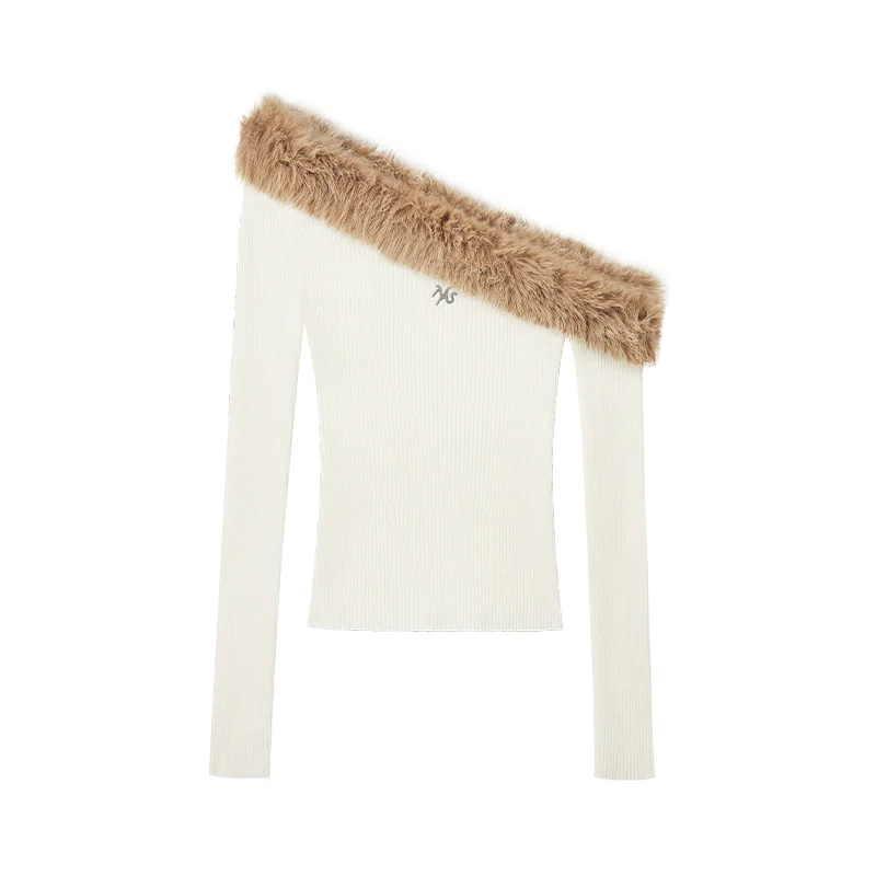 Sculpted Off-Shoulder Wool Blend Crewneck