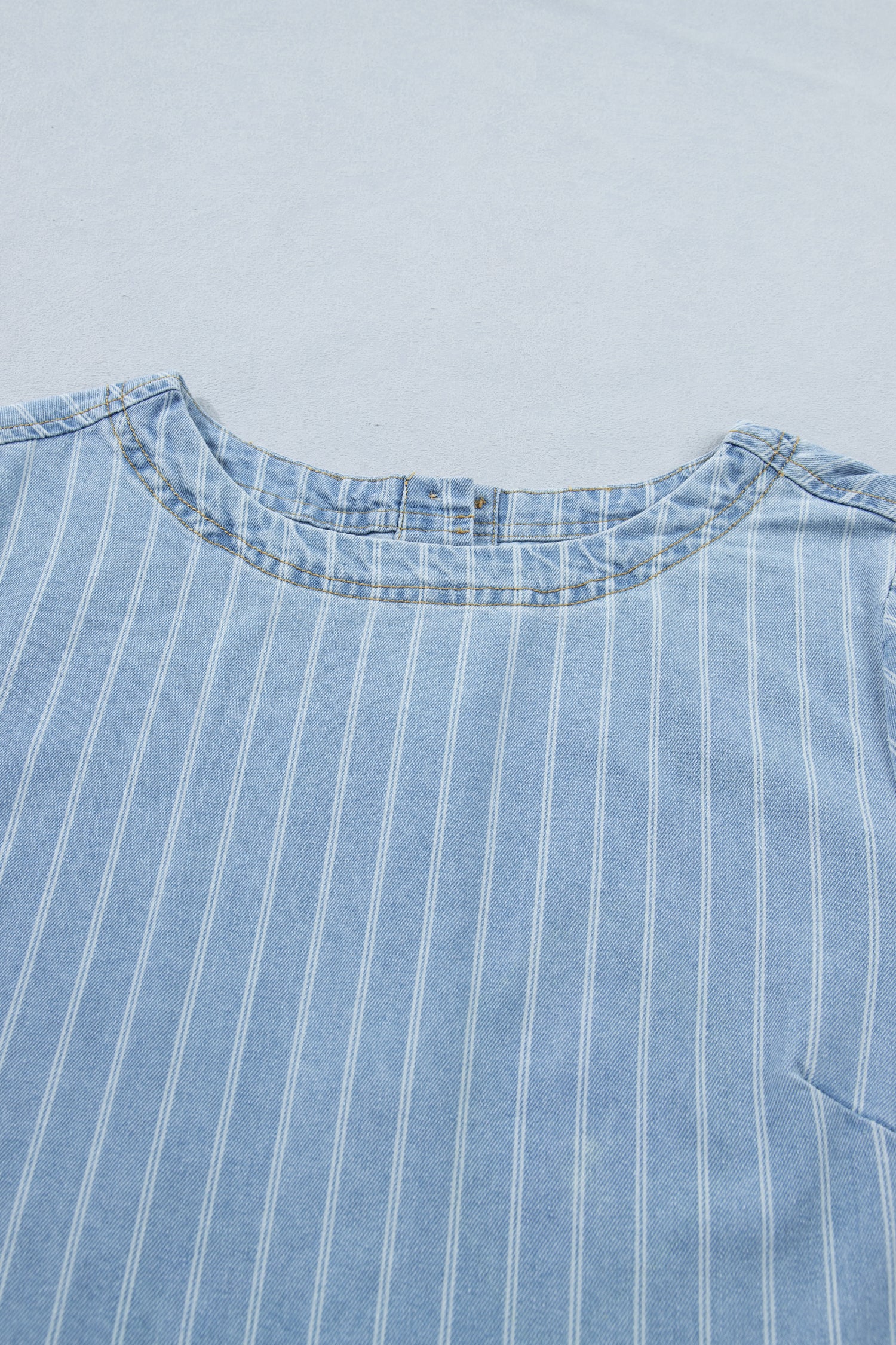 Sky Blue Stripe Buttoned Back T-Shirt Denim Mini Dress