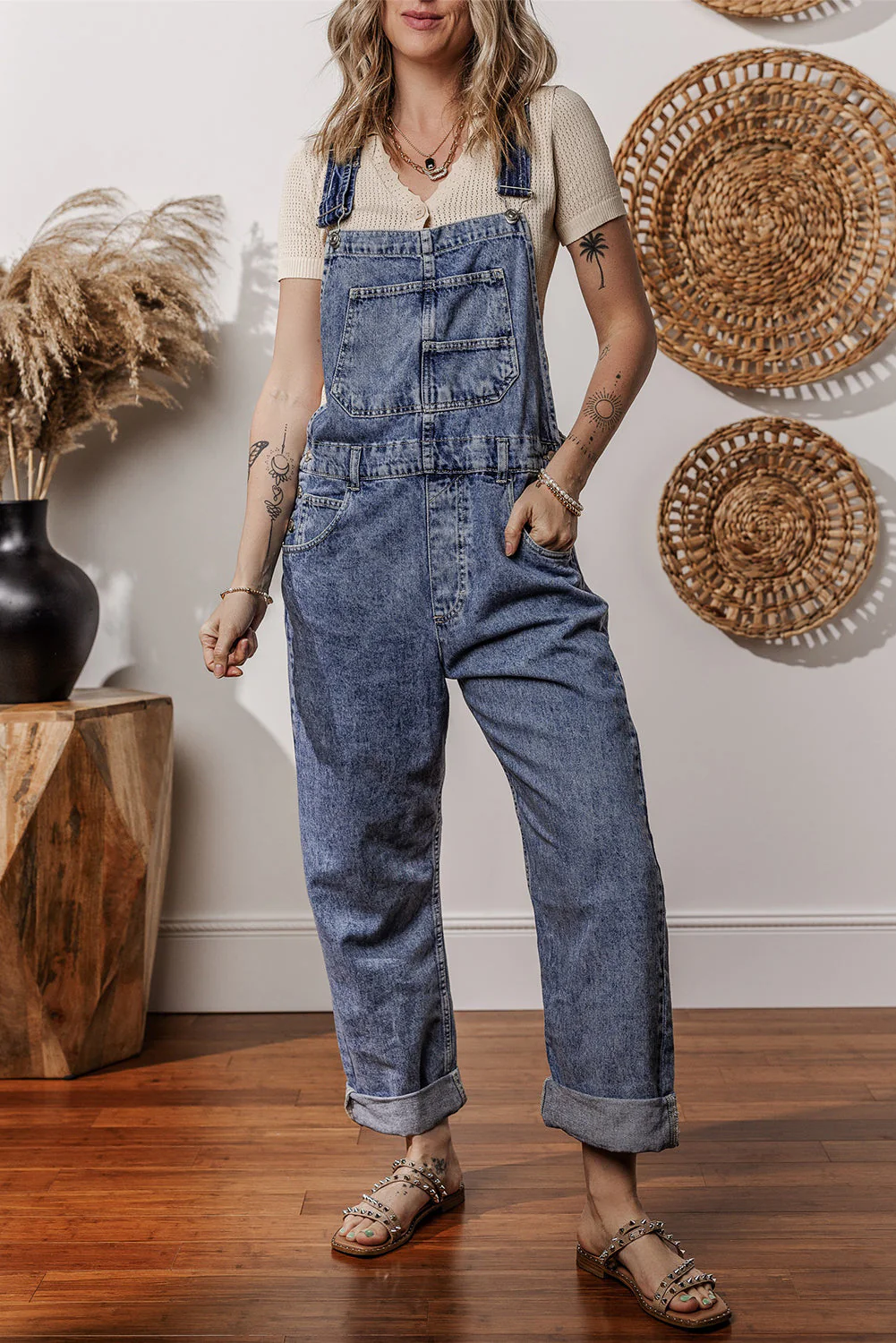 Denim Bib Straight Leg Jumpsuit