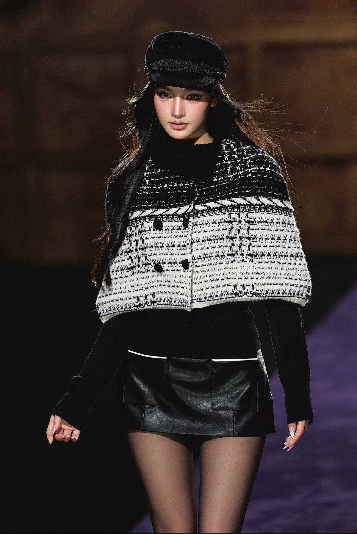 Tweed-Inspired Knit Cape & Crewneck Set