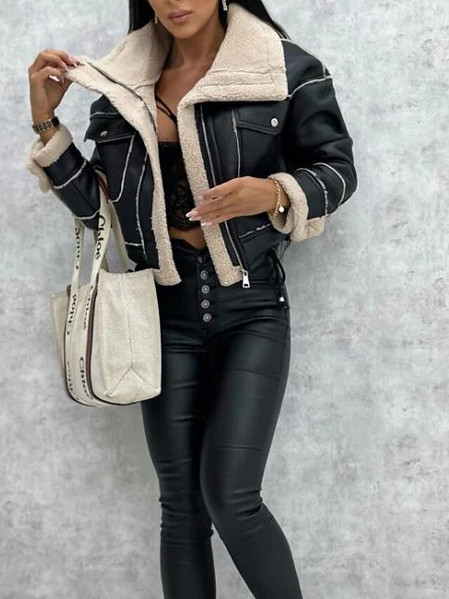 Warm Comfortable Leather Buttons Faux Pocket Women's Jacket