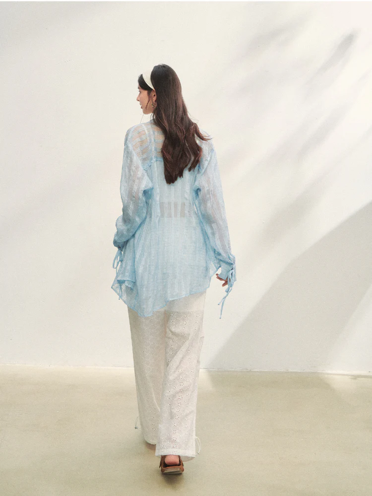 Irregular Cuff Tie-up Sunscreen Shirt