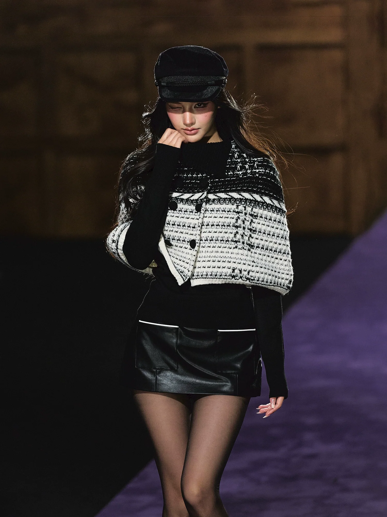Tweed-Inspired Knit Cape & Crewneck Set