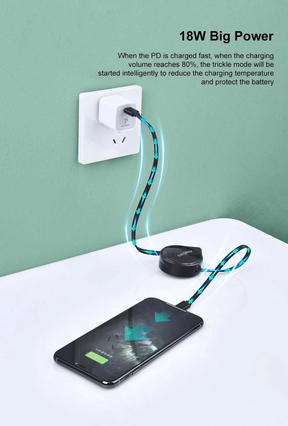 PD Fast Charging USB-C & Lightning Cable (Retractable)