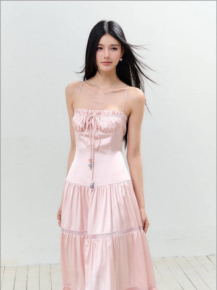 Hollow-out Ruched Tie-up Bustier Dress