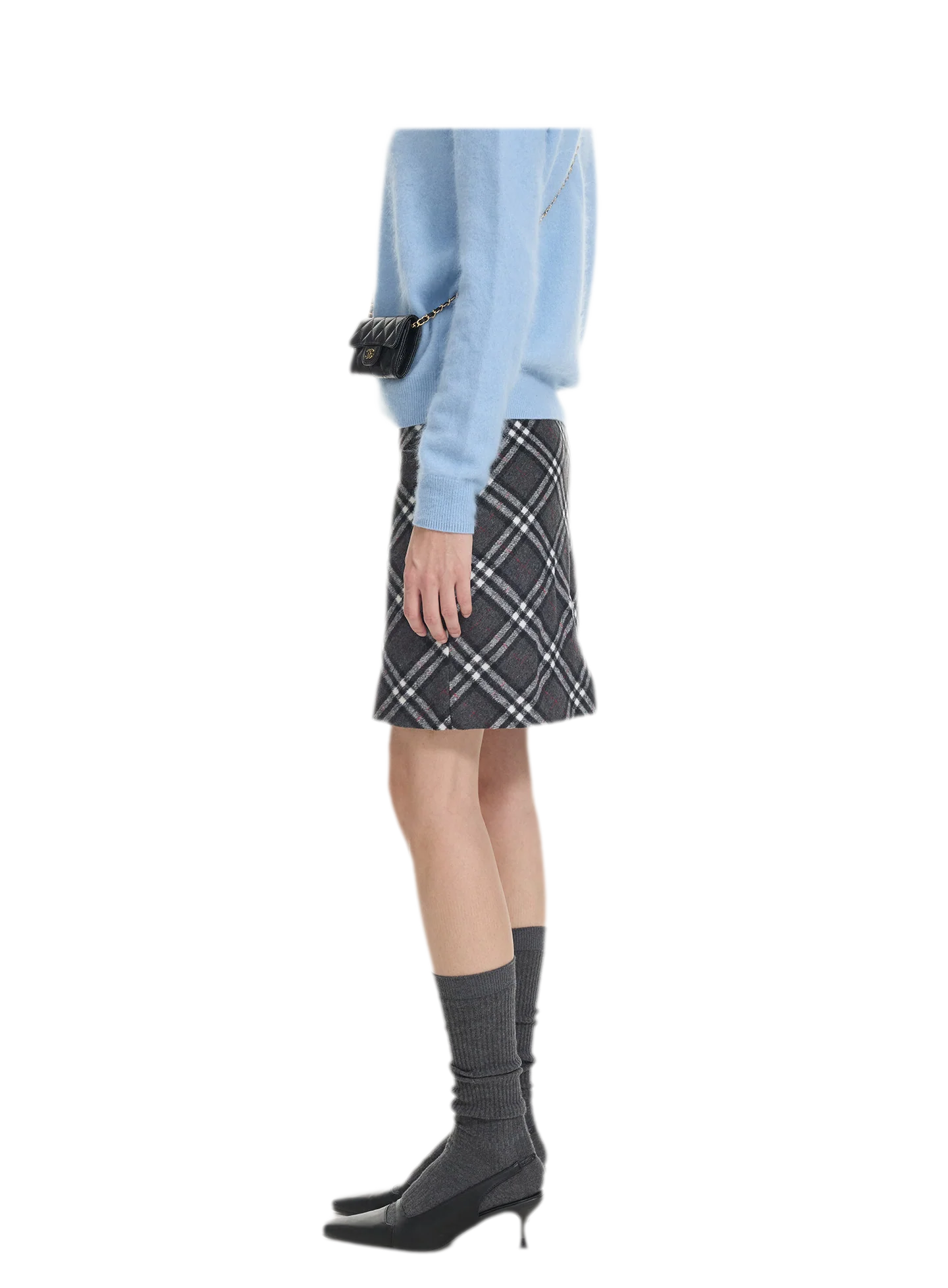 Diagonal Plaid A-Line Midi Skirt