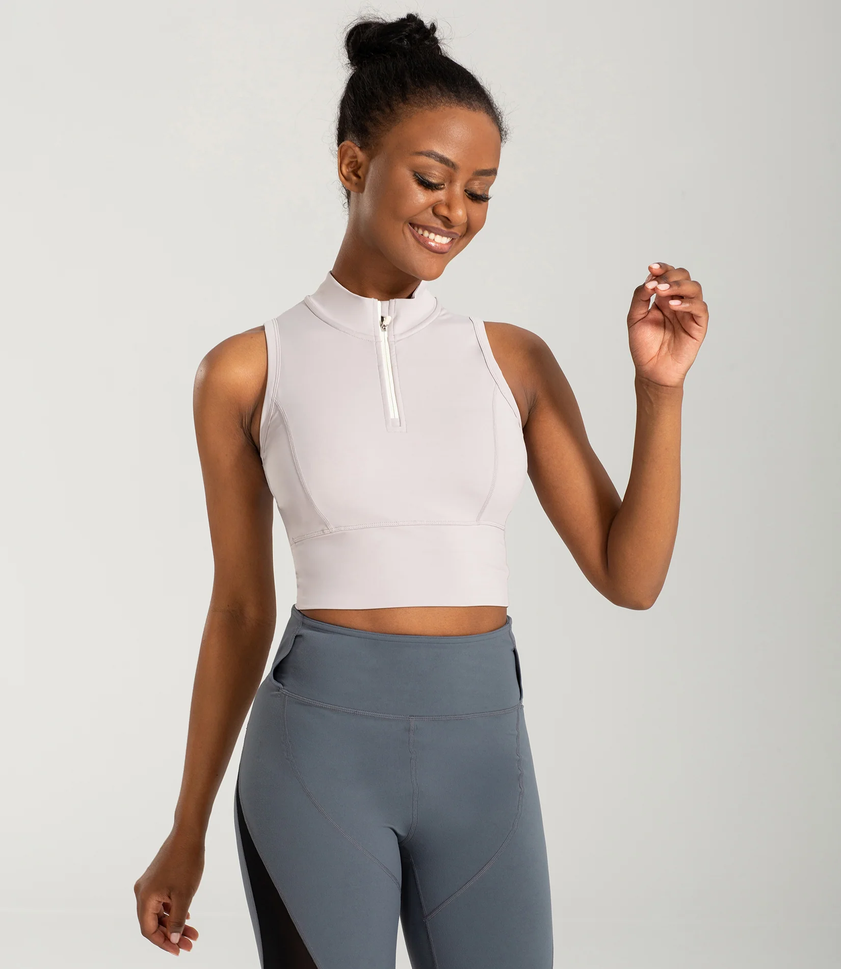 Half-Zip Stand-up Collar Crop Tank